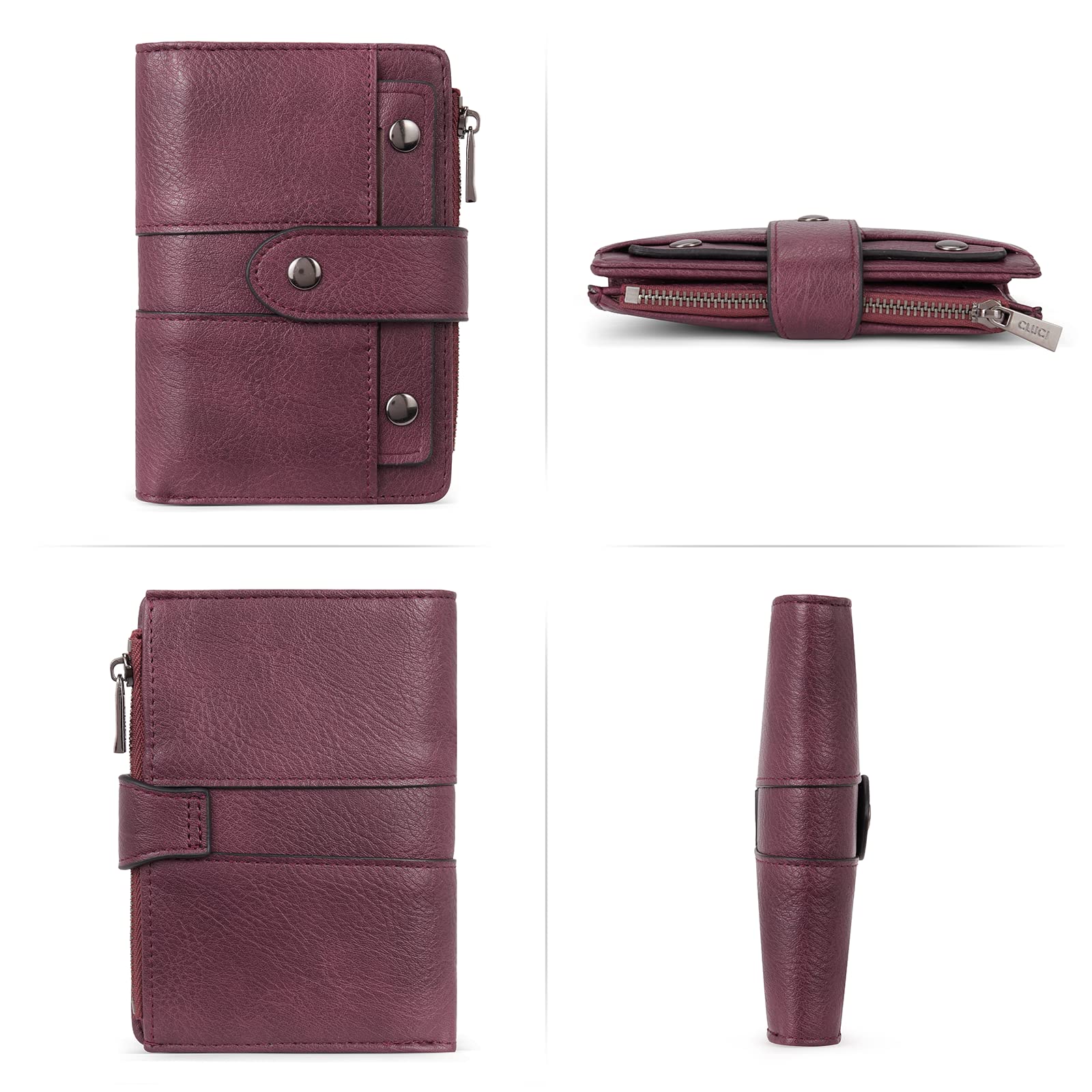 Foto 6 pulgar | Billetera Cluci Pequeña De Piel Con Doble Pliegue  Color Rojo Vino  Para Mujer - Venta Internacional.