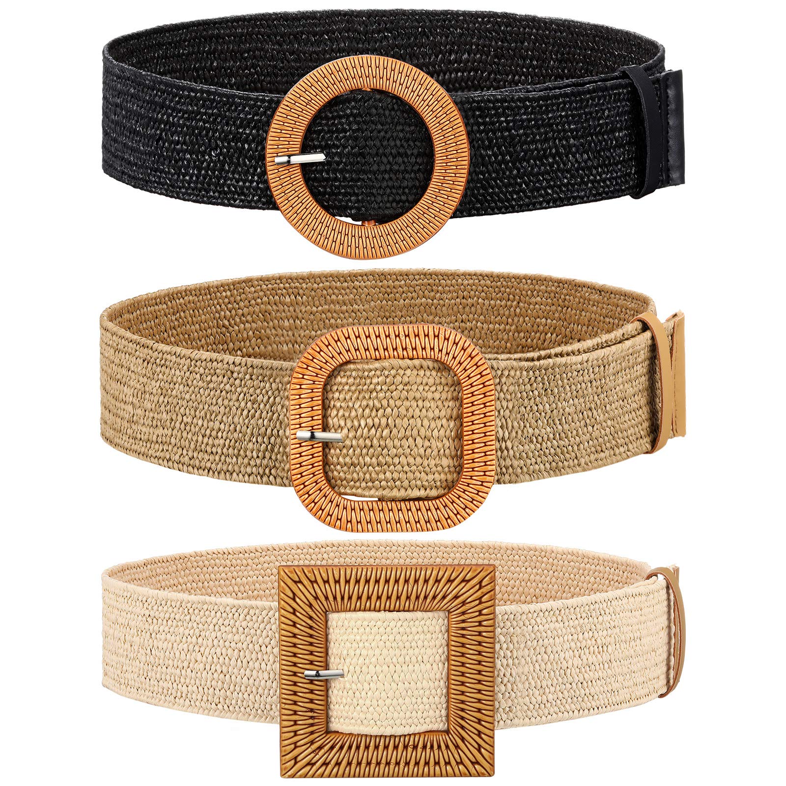 Foto 1 | Cinturón Elástico Syhood Tejido en Paja Negro Caqui y Beige para Mujer - Venta Internacional