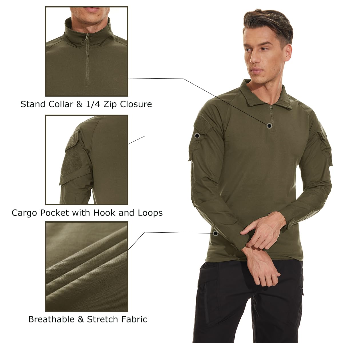 Foto 6 pulgar | Camisa Táctica Tacvasen Para Hombre Con Cremallera 1/4 Combat Manga Larga Verde L - Venta Internacional.
