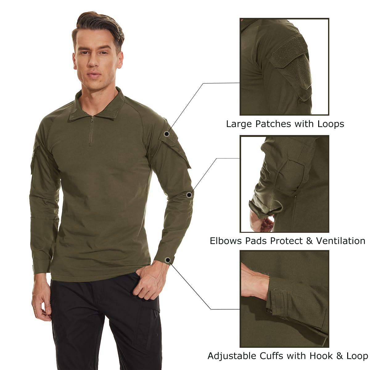 Foto 8 pulgar | Camisa Táctica Tacvasen Para Hombre Con Cremallera 1/4 Combat Manga Larga Verde L - Venta Internacional.
