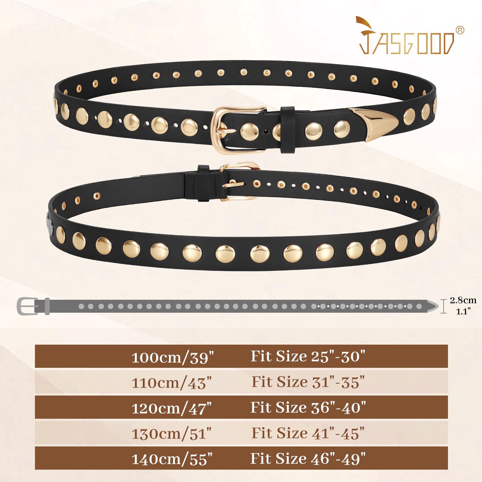 Foto 7 pulgar | Cinturón De Piel Moderno Jasgood Para Mujer Con Tachuelas Punk Para Jeans - Venta Internacional.