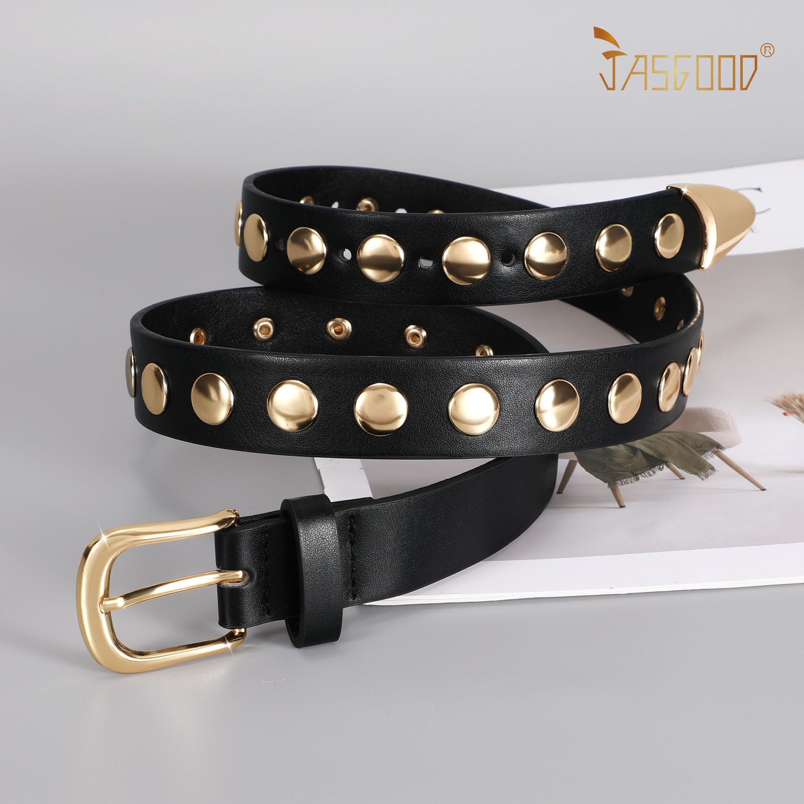 Foto 8 pulgar | Cinturón De Piel Moderno Jasgood Para Mujer Con Tachuelas Punk Para Jeans - Venta Internacional.
