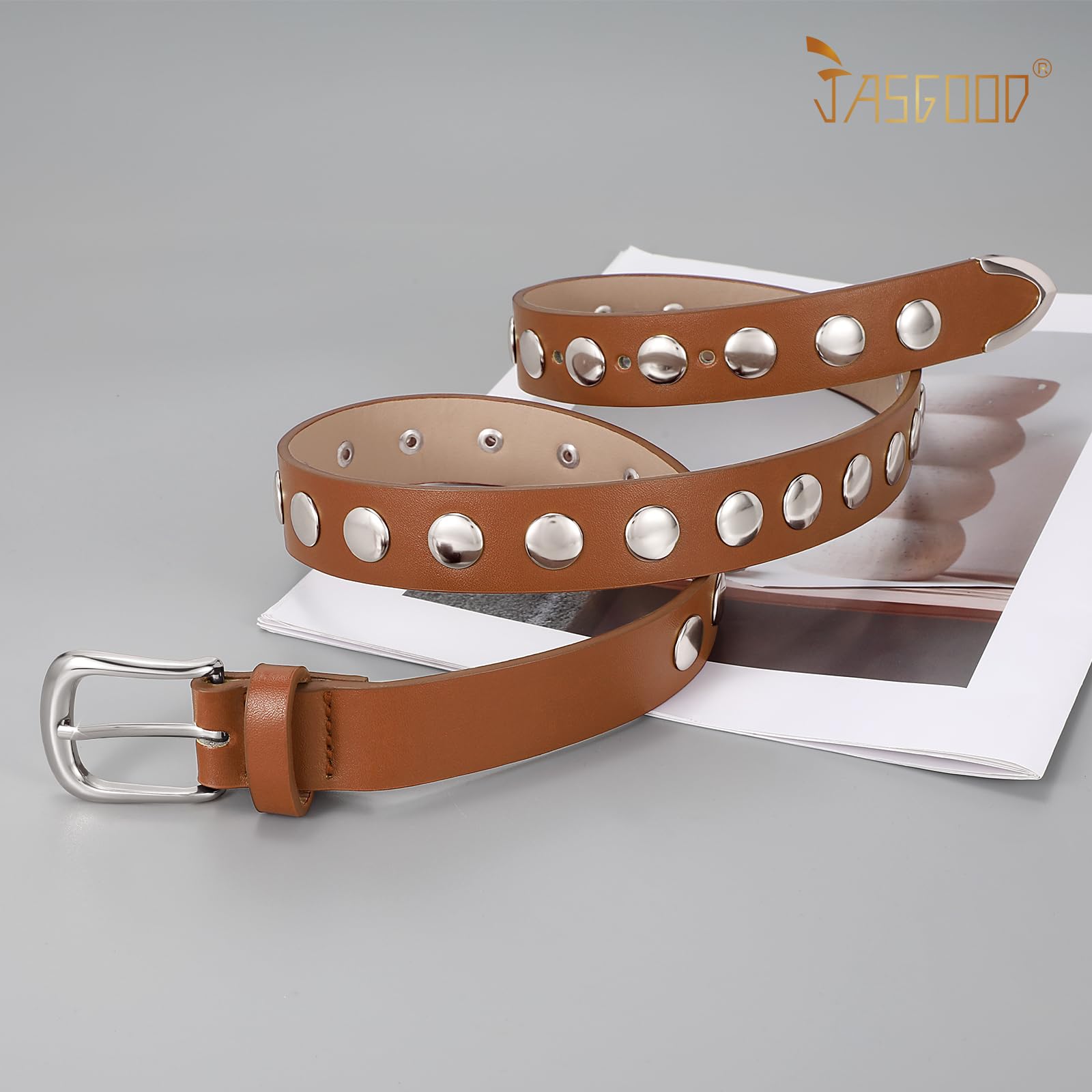 Foto 7 | Cinturón De Piel Moderno Jasgood Para Mujer Con Tachuelas Punk Para Jeans - Venta Internacional.