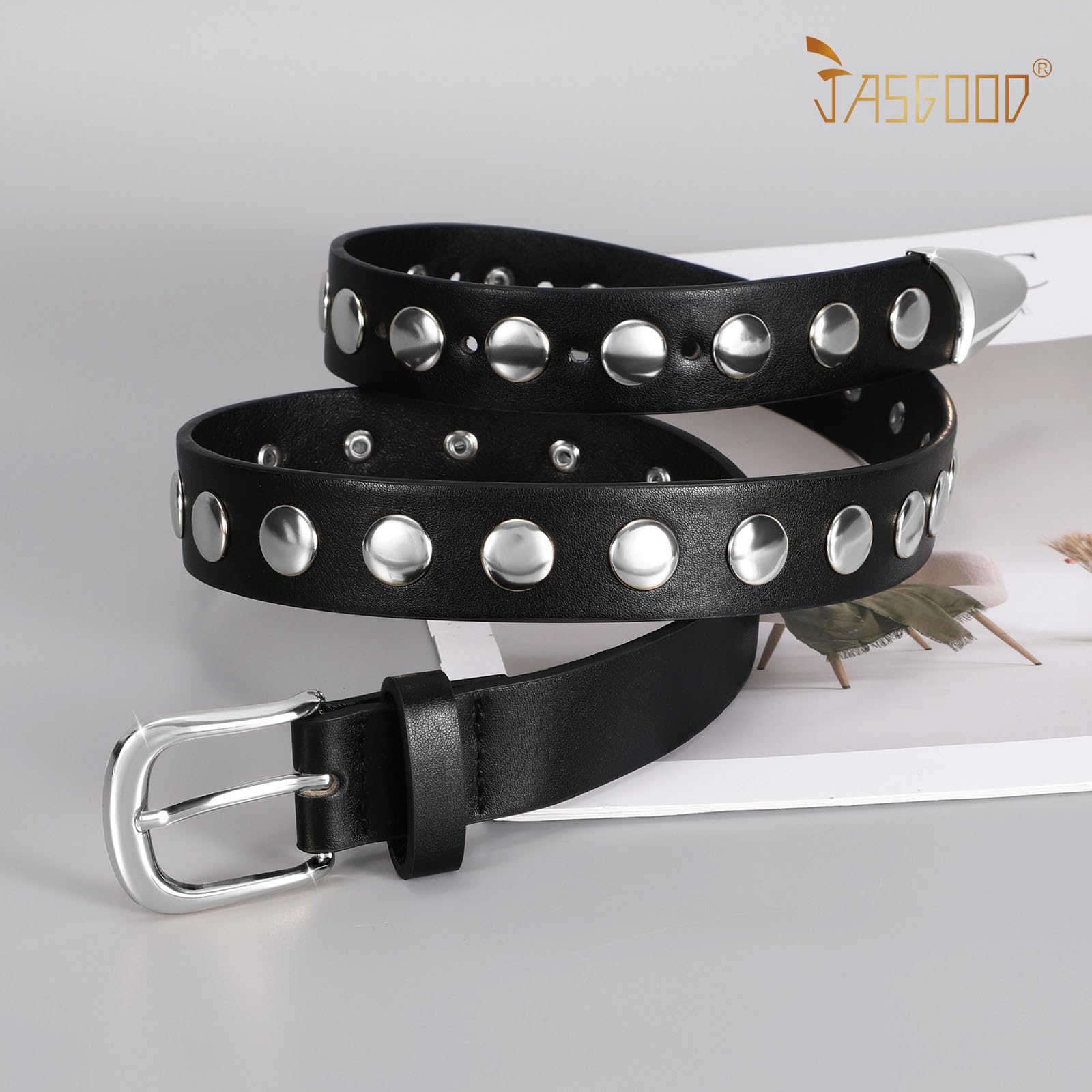 Foto 8 pulgar | Cinturón De Piel Moderno Jasgood Para Mujer Con Tachuelas Punk Para Jeans - Venta Internacional.