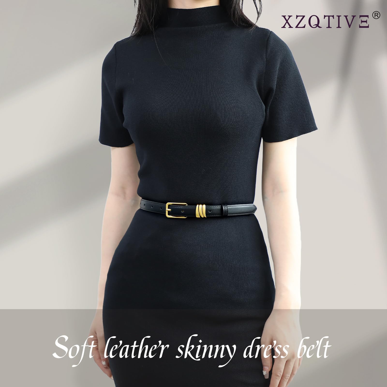 Foto 4 pulgar | Cinturón Xzqtive De Piel Delgada Para Mujer, Negro, Para Vestidos Y Jeans - Venta Internacional.