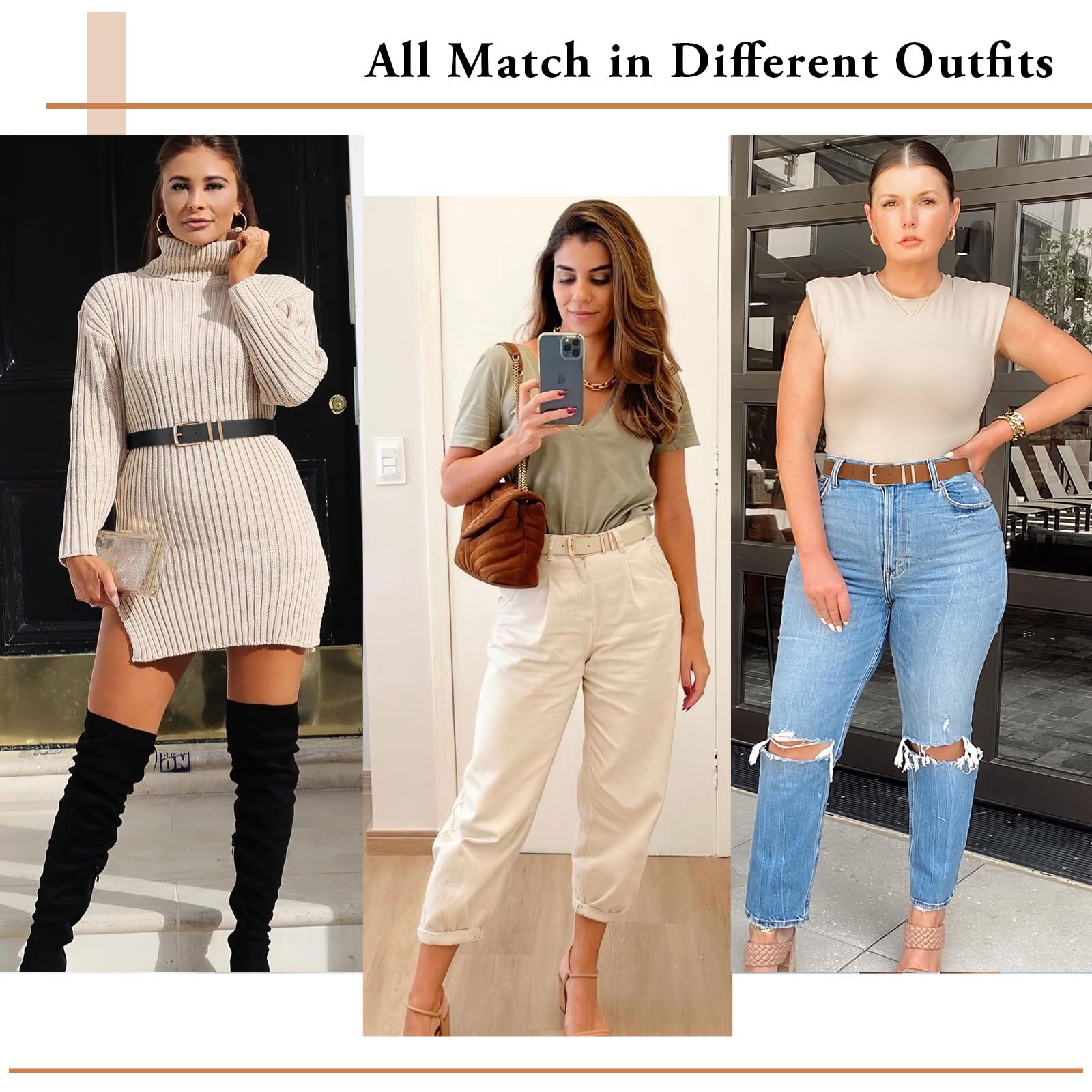 Foto 4 pulgar | Pantalones Vaqueros De Cuero Belt Xzqtive Para Mujer Con Hebilla Dorada - Venta Internacional.