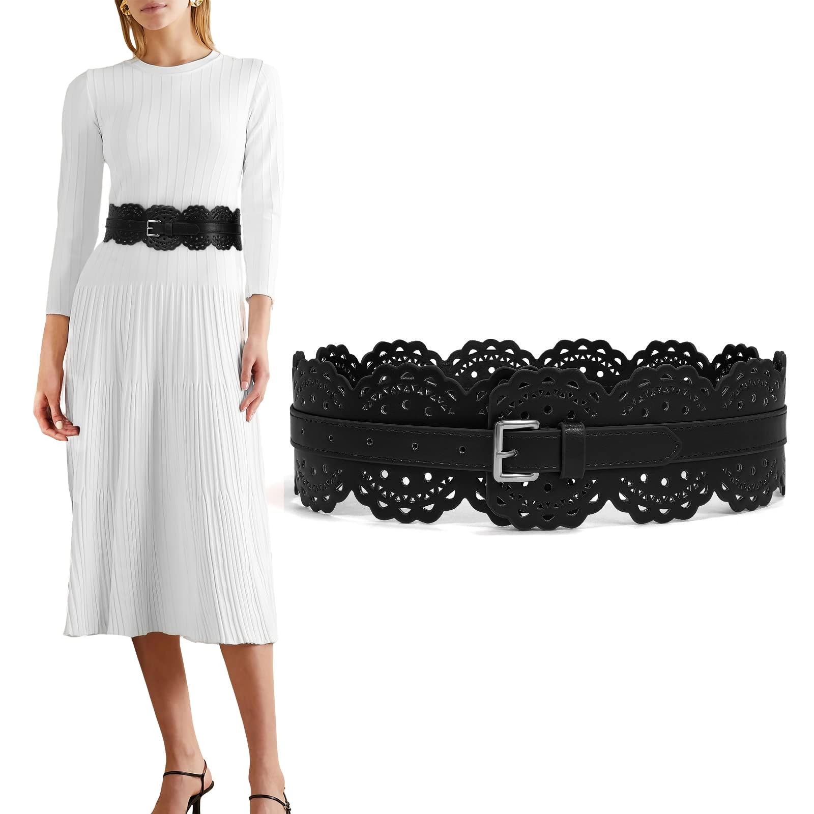 Foto 2 pulgar | Cinturón Ancho Obi De Cuero Xzqtive Para Mujer Vestidos Negros - Venta Internacional.