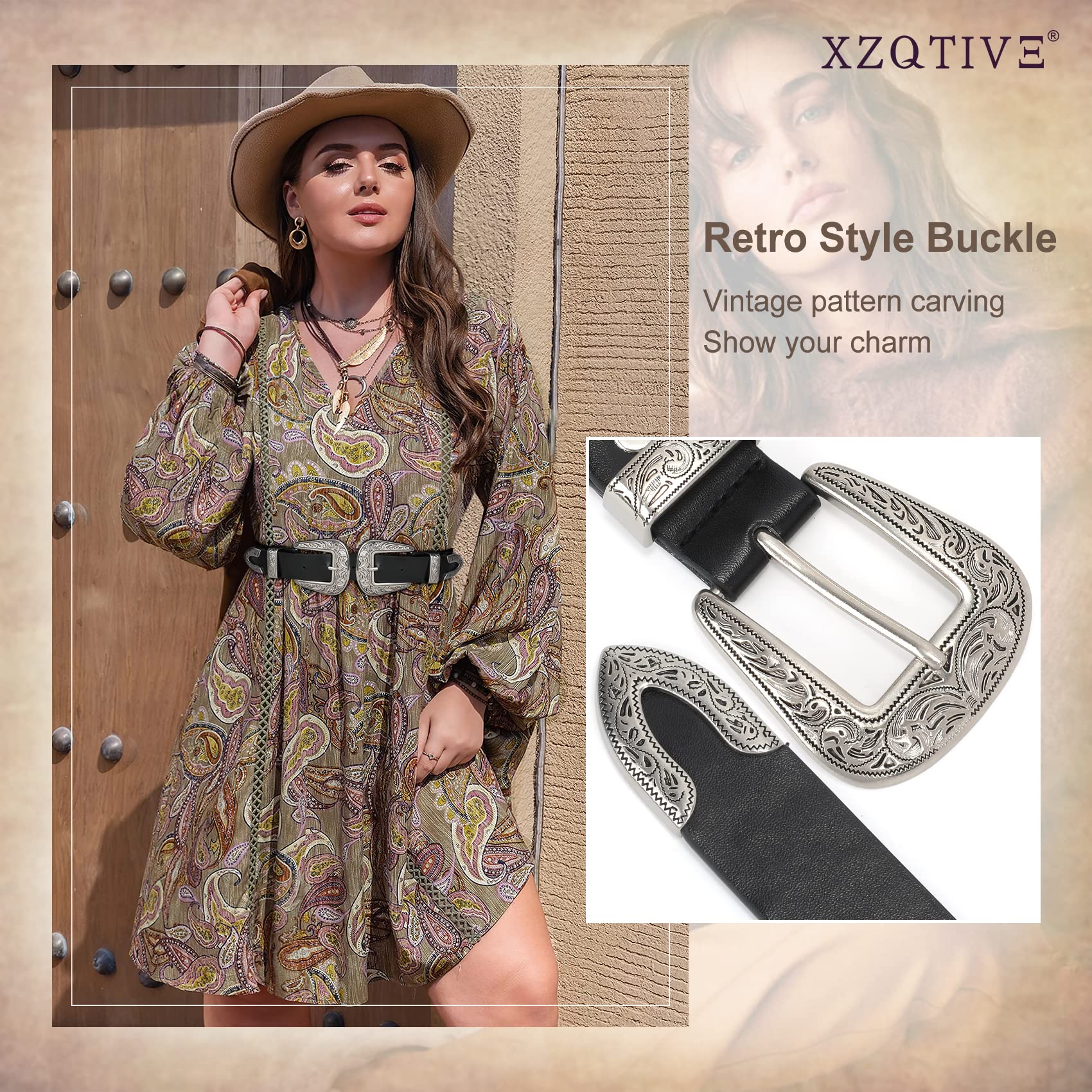 Foto 3 pulgar | Cinturón Xzqtive Para Mujer, Estilo Vintage, Estilo Western, Retro, Piel Negra - Venta Internacional.