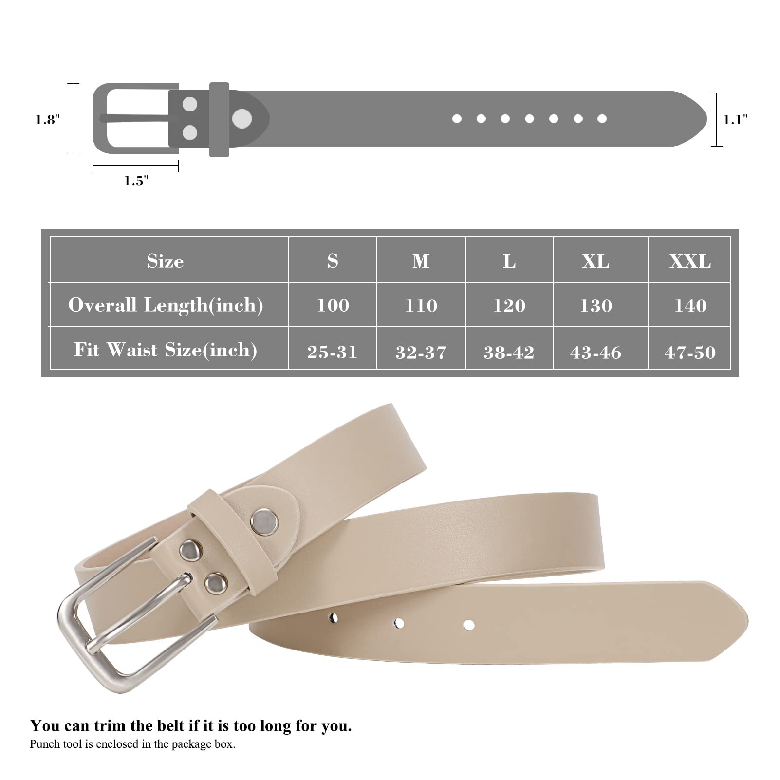 Foto 6 pulgar | Cinturón De Piel Whippy Casual Para Mujer Para Jeans Beige - Venta Internacional.