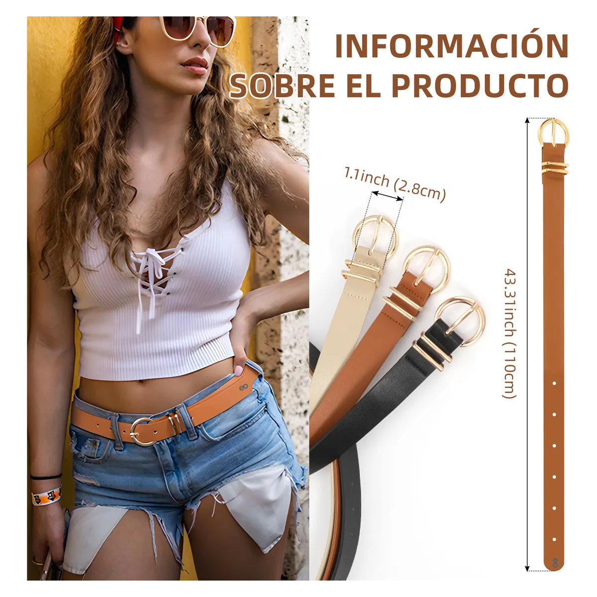 Foto 3 pulgar | Kit  Cinturón De Mujer De Moda Piel Dama  110cm. Eo Safe Imports Esi-19397 Multicolor