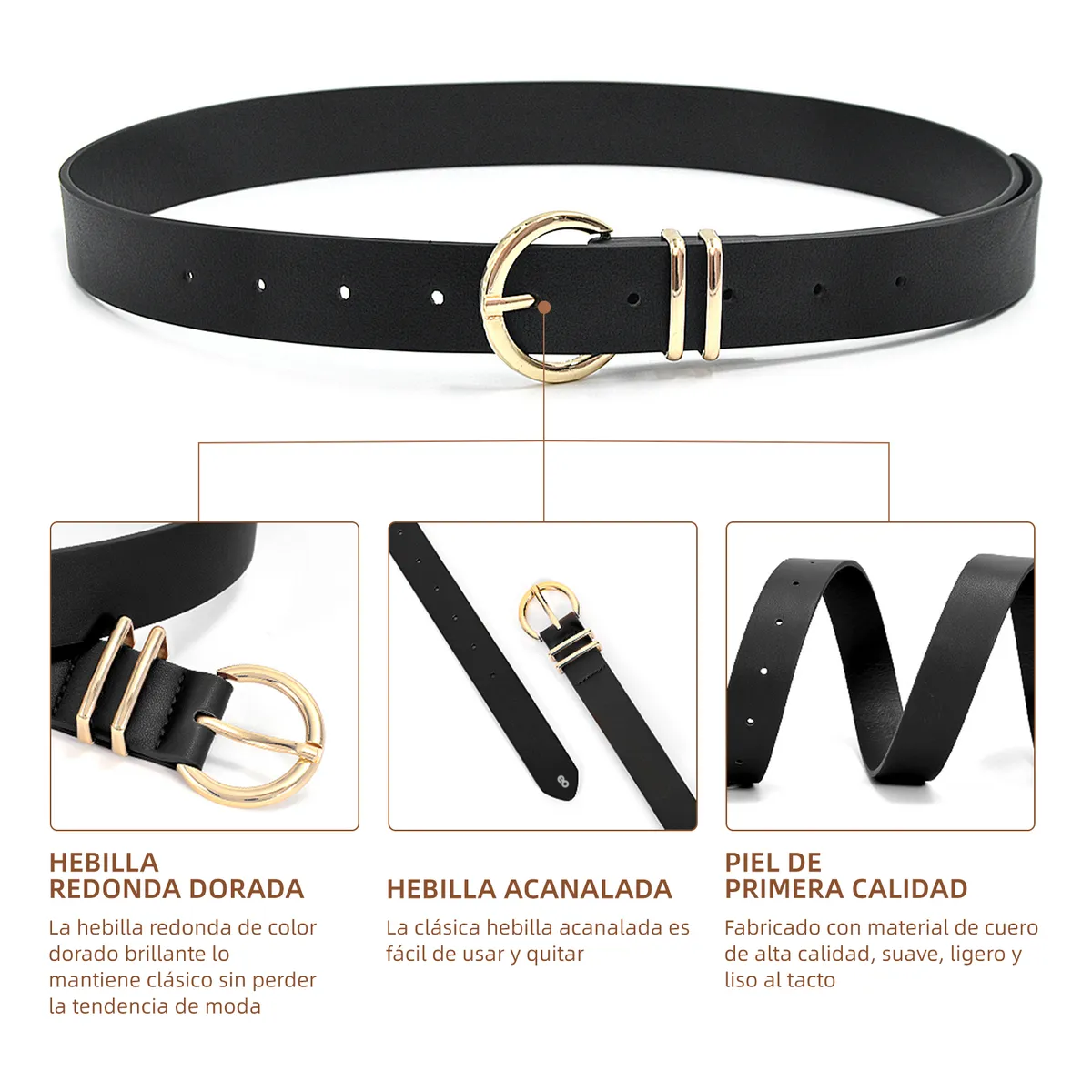 Foto 4 pulgar | Kit  Cinturón De Mujer De Moda Piel Dama  110cm. Eo Safe Imports Esi-19397 Multicolor