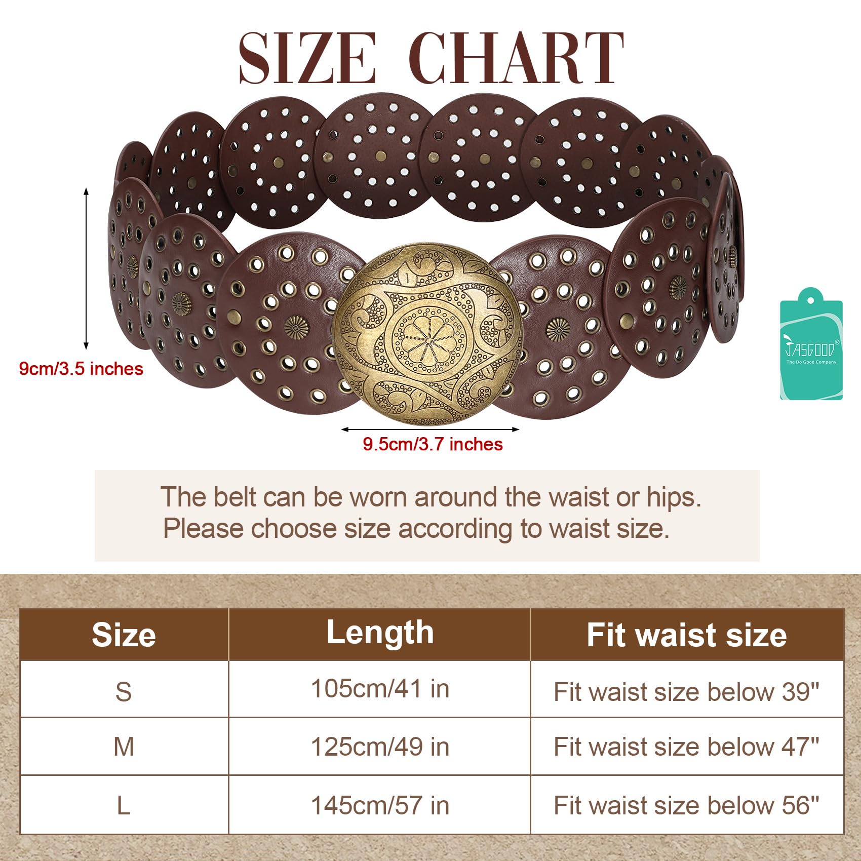 Foto 7 pulgar | Cinturón Vaquero Jasgood Wide Hollow Disc De Piel Para Mujer - Venta Internacional.
