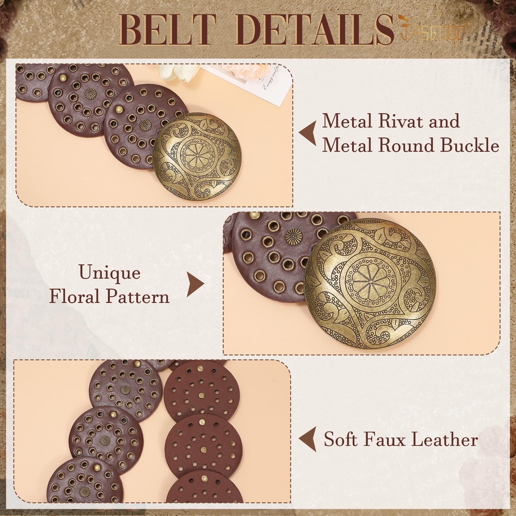 Foto 7 | Cinturón Vaquero Jasgood Wide Hollow Disc De Piel Para Mujer - Venta Internacional.