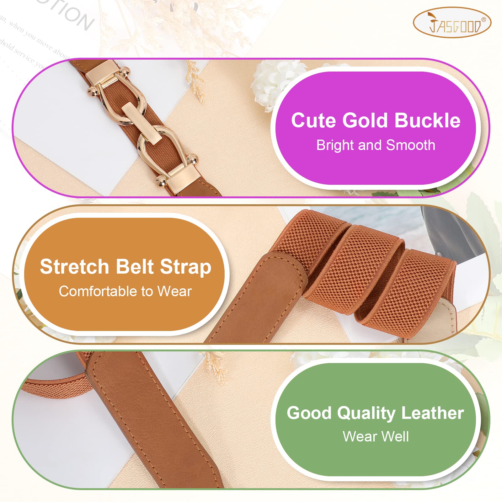 Foto 5 pulgar | Cinturón Jasgood Retro Elastic Skinny Para Mujer, Paquete De 3 - Venta Internacional.