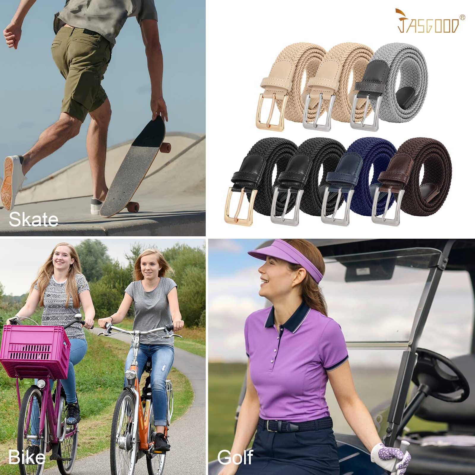 Foto 7 | Cinturón Jasgood Para Mujer Y Hombre, Tejido Trenzado, Elástico Para Pantalones Y Jeans - Venta Internacional.