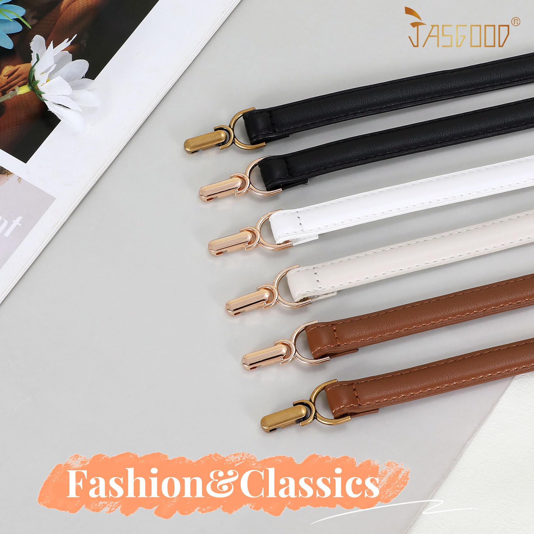 Foto 7 | Cinturones Ajustados De Piel Sintética Jasgood Para Mujer, Color Negro+marrón, Paquete De 2 - Venta Internacional.