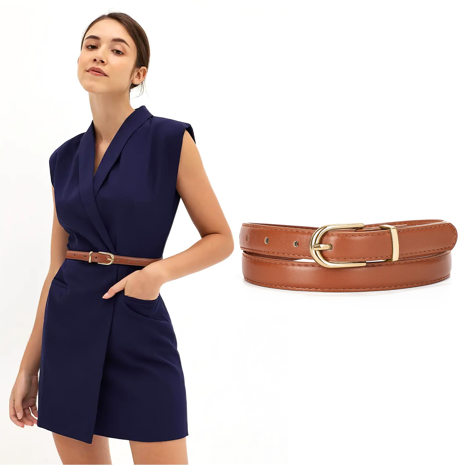 Foto 2 | Cinturón Jasgood, Ajustado De Cuero Fino Para Mujer, Vestido De Jeans - Venta Internacional.