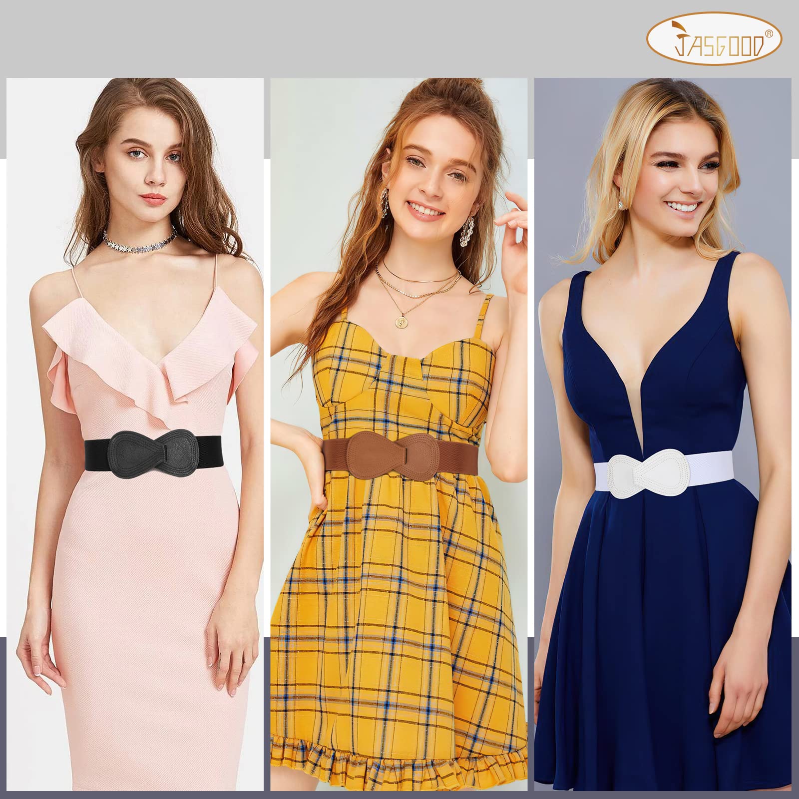 Foto 2 | Cinturón Jasgood Para Mujer, Elástico, Ancho, Ancho, Negro, Blanco Y Marrón - Venta Internacional.