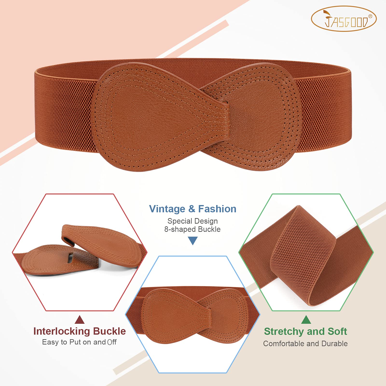 Foto 4 pulgar | Cinturón Jasgood Para Mujer, Elástico, Ancho, Ancho, Negro, Blanco Y Marrón - Venta Internacional.