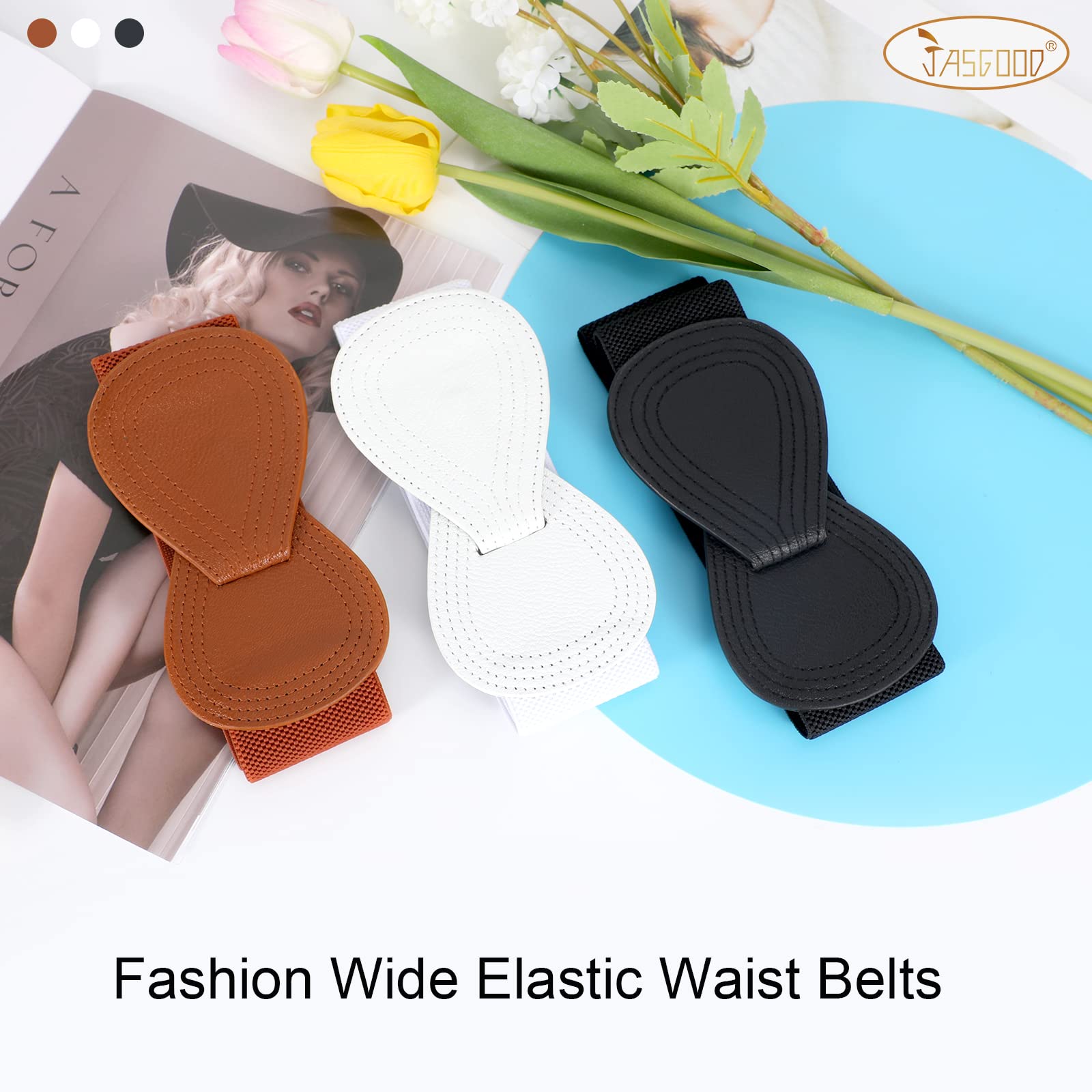 Foto 5 pulgar | Cinturón Jasgood Para Mujer, Elástico, Ancho, Ancho, Negro, Blanco Y Marrón - Venta Internacional.