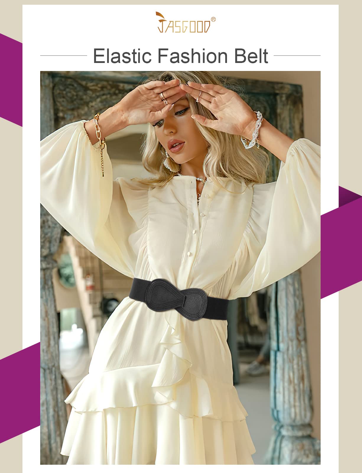 Foto 8 pulgar | Cinturón Jasgood Para Mujer, Elástico, Ancho, Ancho, Negro, Blanco Y Marrón - Venta Internacional.