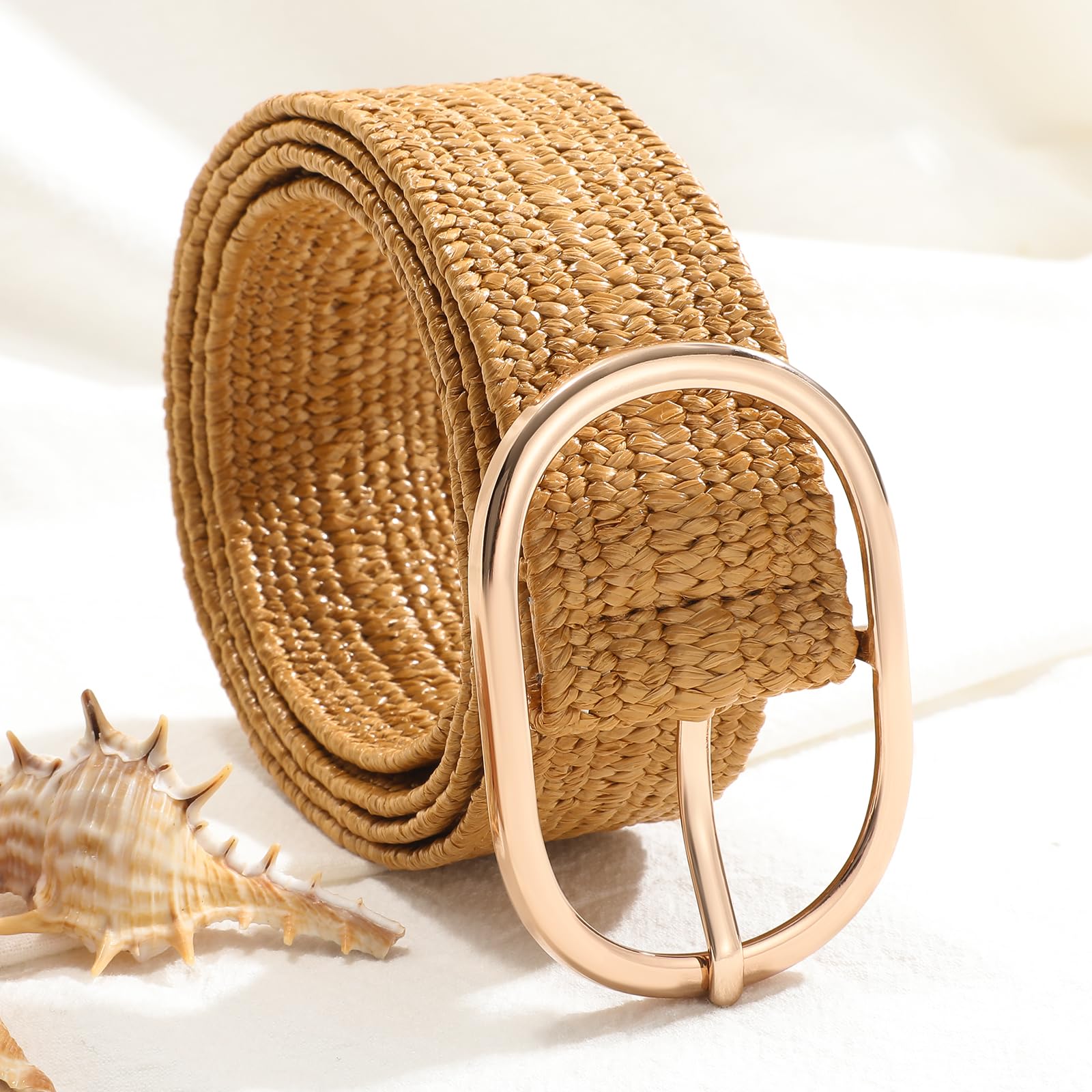 Foto 5 pulgar | Cinturón Tejido En Paja Xzqtive Para Mujer Elástico Trenzado Marrón - Venta Internacional.
