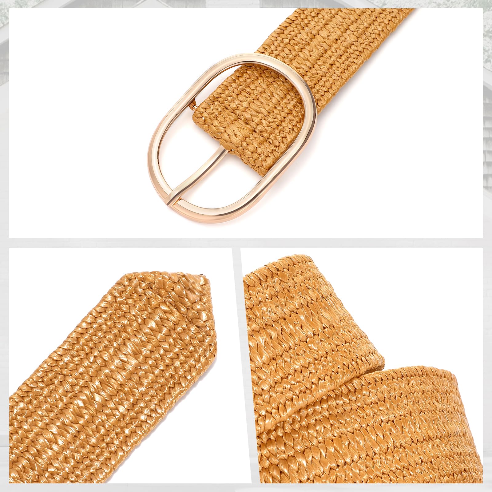 Foto 7 pulgar | Cinturón Tejido En Paja Xzqtive Para Mujer Elástico Trenzado Marrón - Venta Internacional.