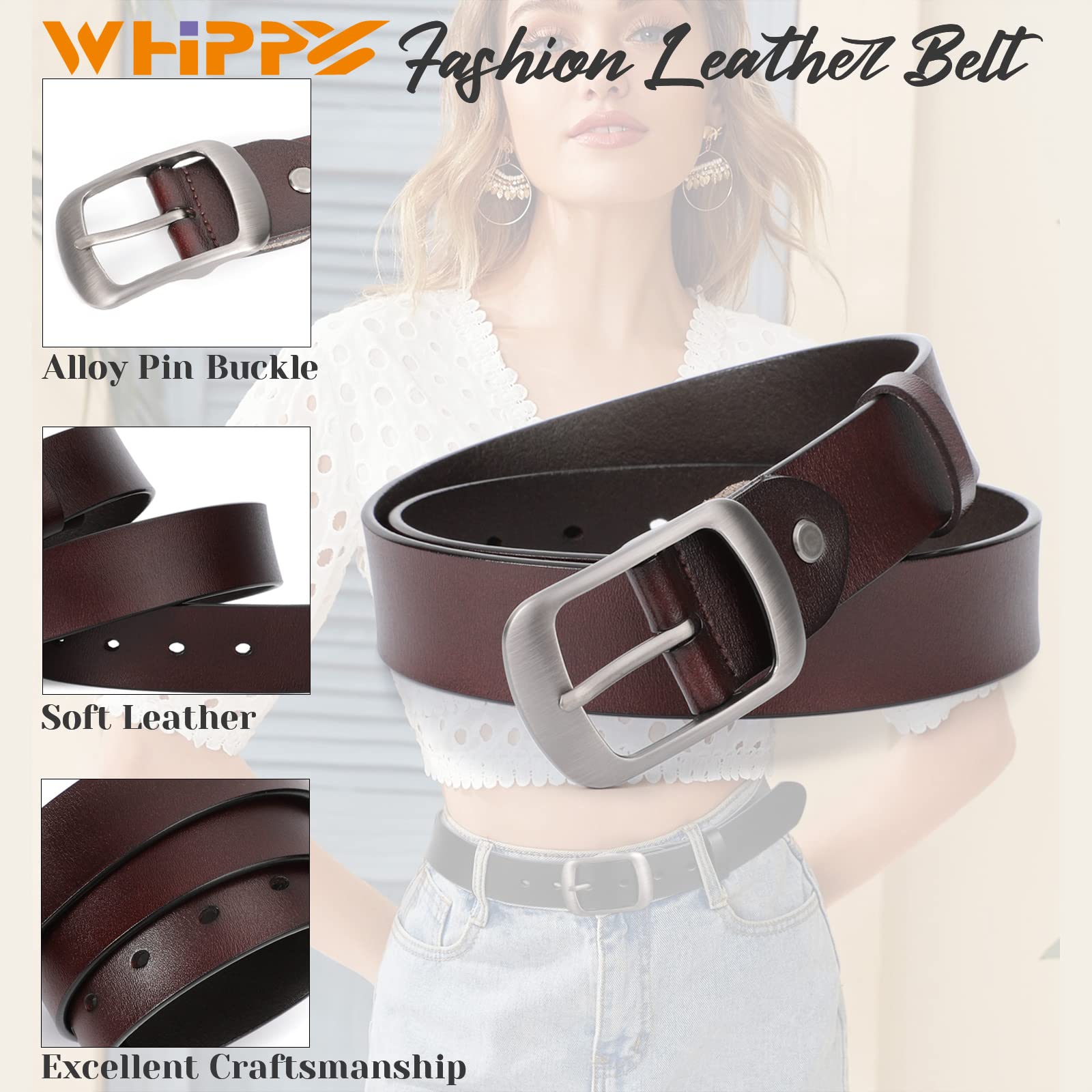Foto 4 pulgar | Cinturón De Piel Whippy Para Mujer, Para Pantalones Vaqueros, Color Café, Con Hebilla - Venta Internacional.