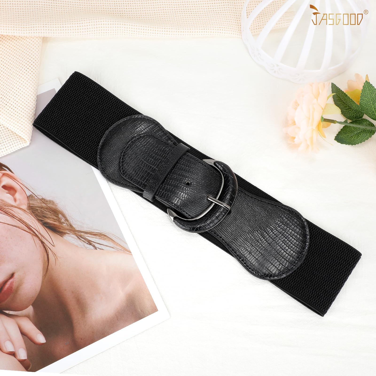 Foto 5 pulgar | Cinturón Jasgood Para Mujer Con Hebilla Elástica, Color Negro - Venta Internacional.
