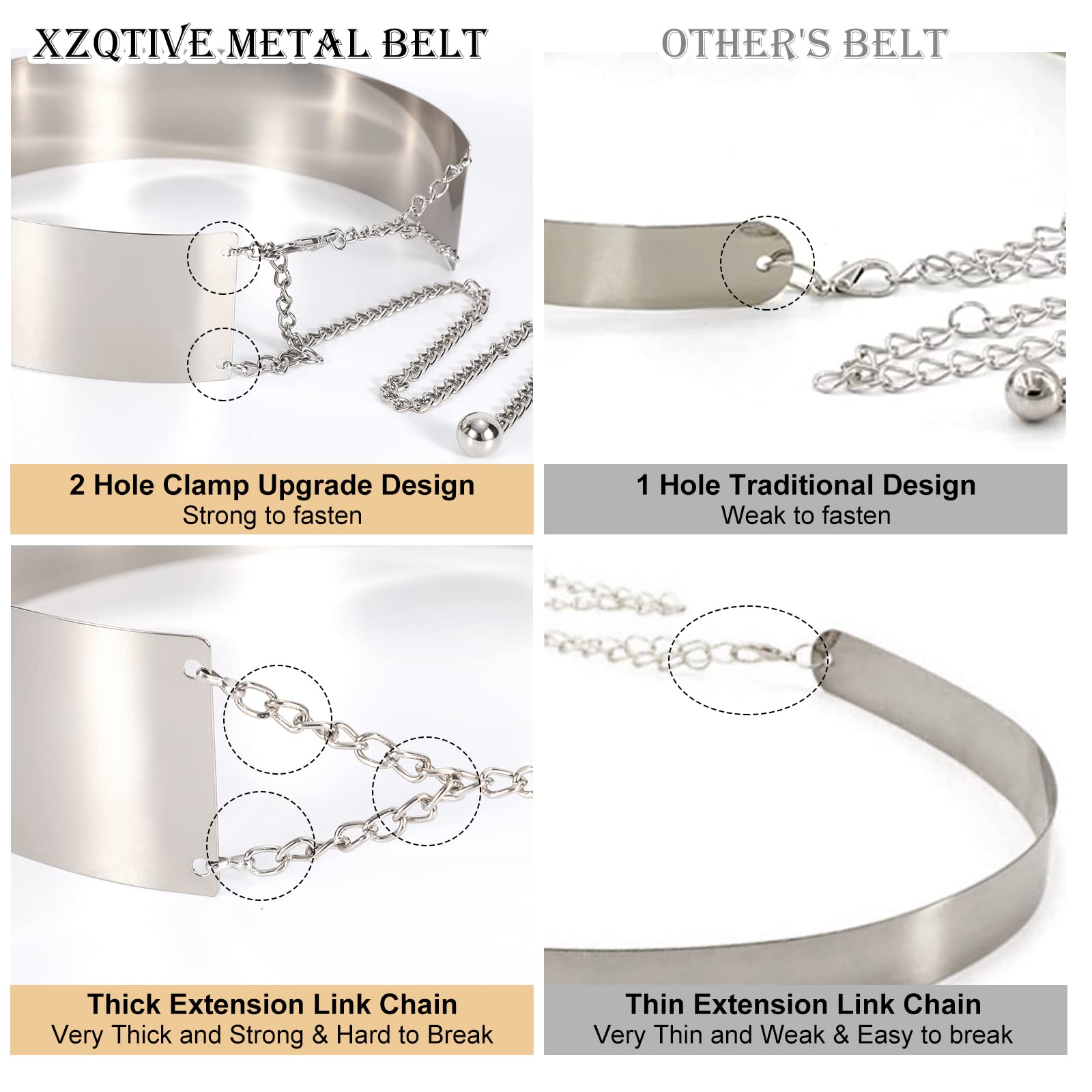 Foto 4 pulgar | Cinturón De Metal Xzqtive Con Cadena Plateada Brillante Con Espejo Pulido Para Mujer - Venta Internacional.