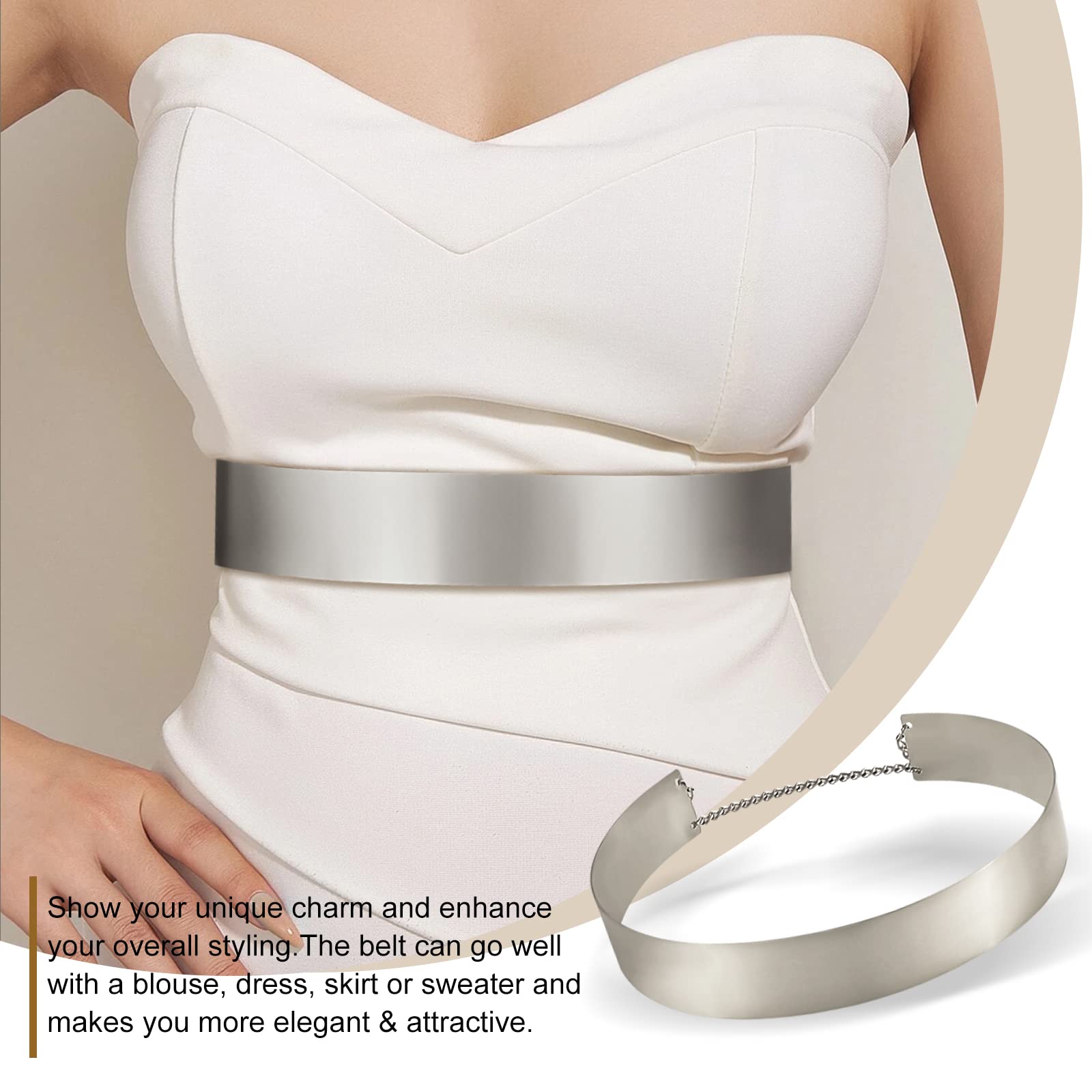 Foto 6 | Cinturón De Metal Xzqtive Con Cadena Plateada Brillante Con Espejo Pulido Para Mujer - Venta Internacional.