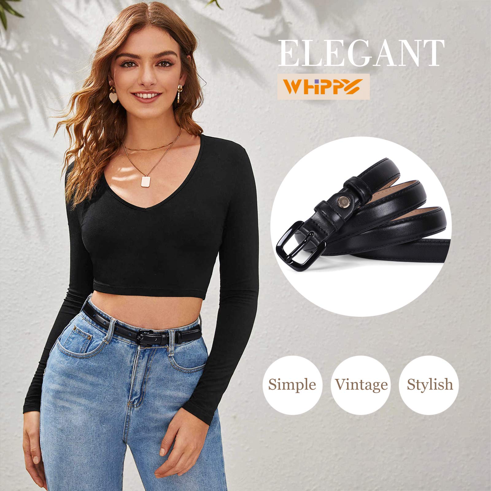 Foto 4 | Cinturón Whippy Para Mujer, De Piel Delgada, Con Hebilla, Negro - Venta Internacional.