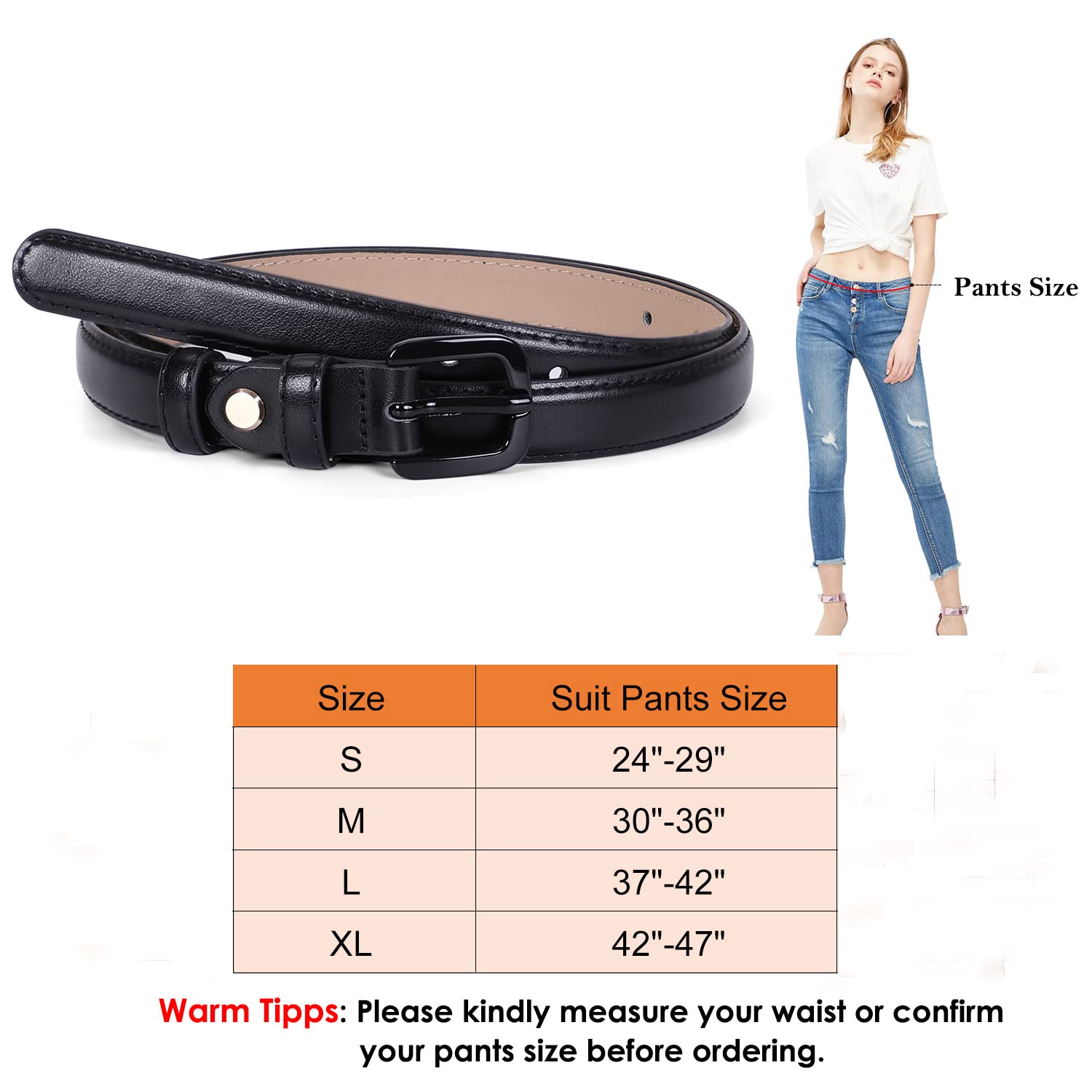 Foto 5 | Cinturón Whippy Para Mujer, De Piel Delgada, Con Hebilla, Negro - Venta Internacional.