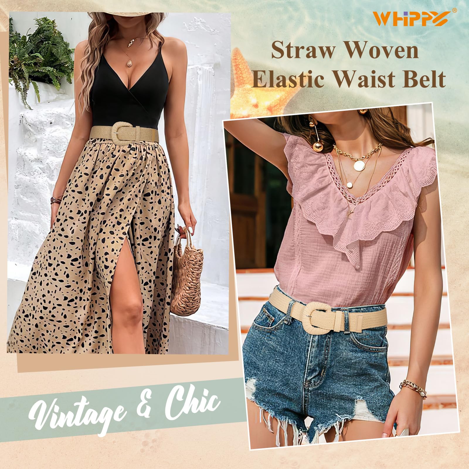 Foto 2 | Cinturones Whippy Para Mujer Tejidos En Paja, Elásticos, X3 - Venta Internacional.