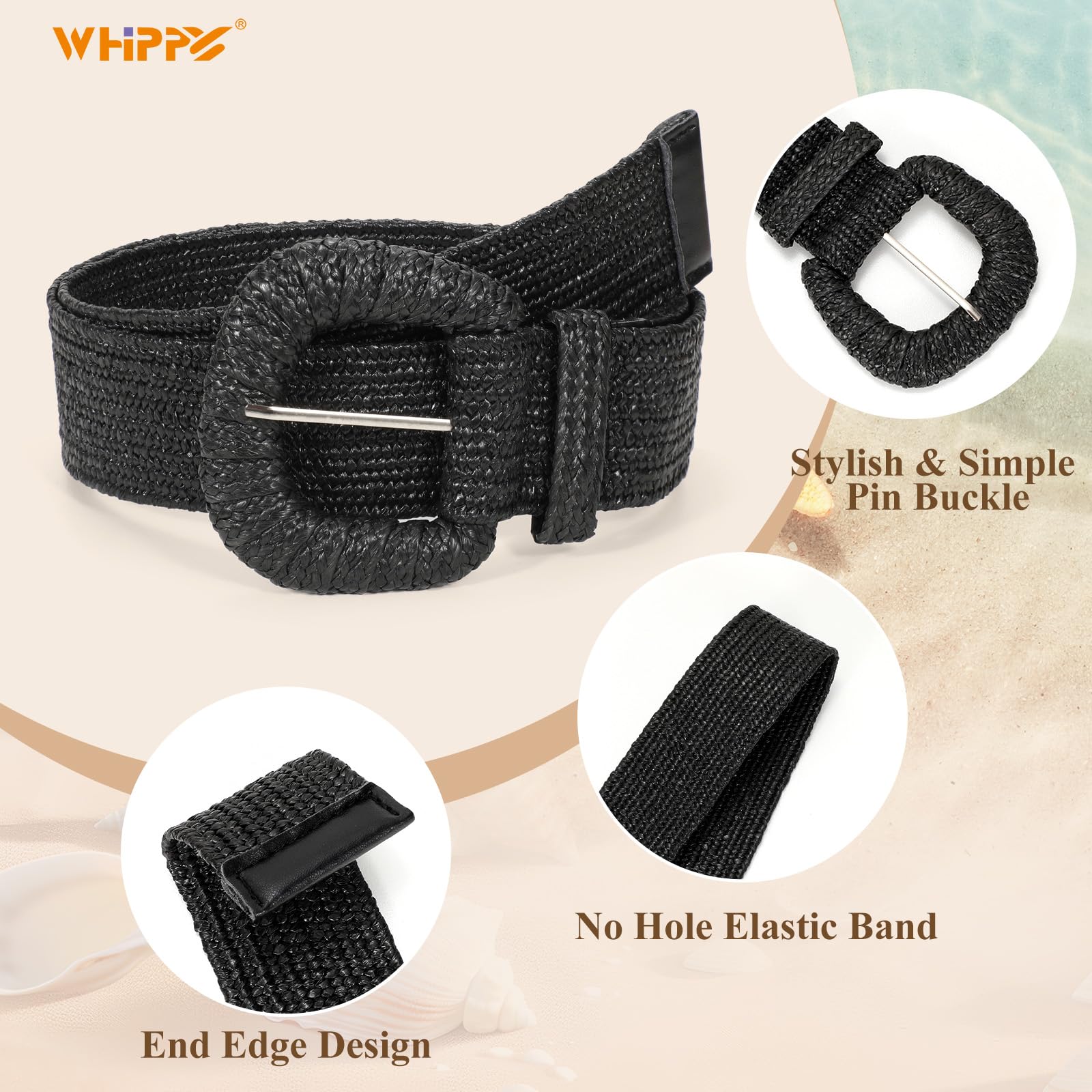 Foto 4 pulgar | Cinturones Whippy Para Mujer Tejidos En Paja, Elásticos, X3 - Venta Internacional.