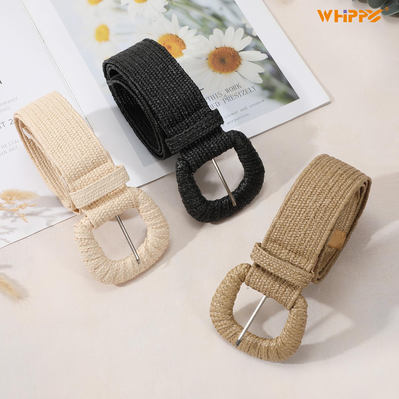 Foto 7 pulgar | Cinturones Whippy Para Mujer Tejidos En Paja, Elásticos, X3 - Venta Internacional.