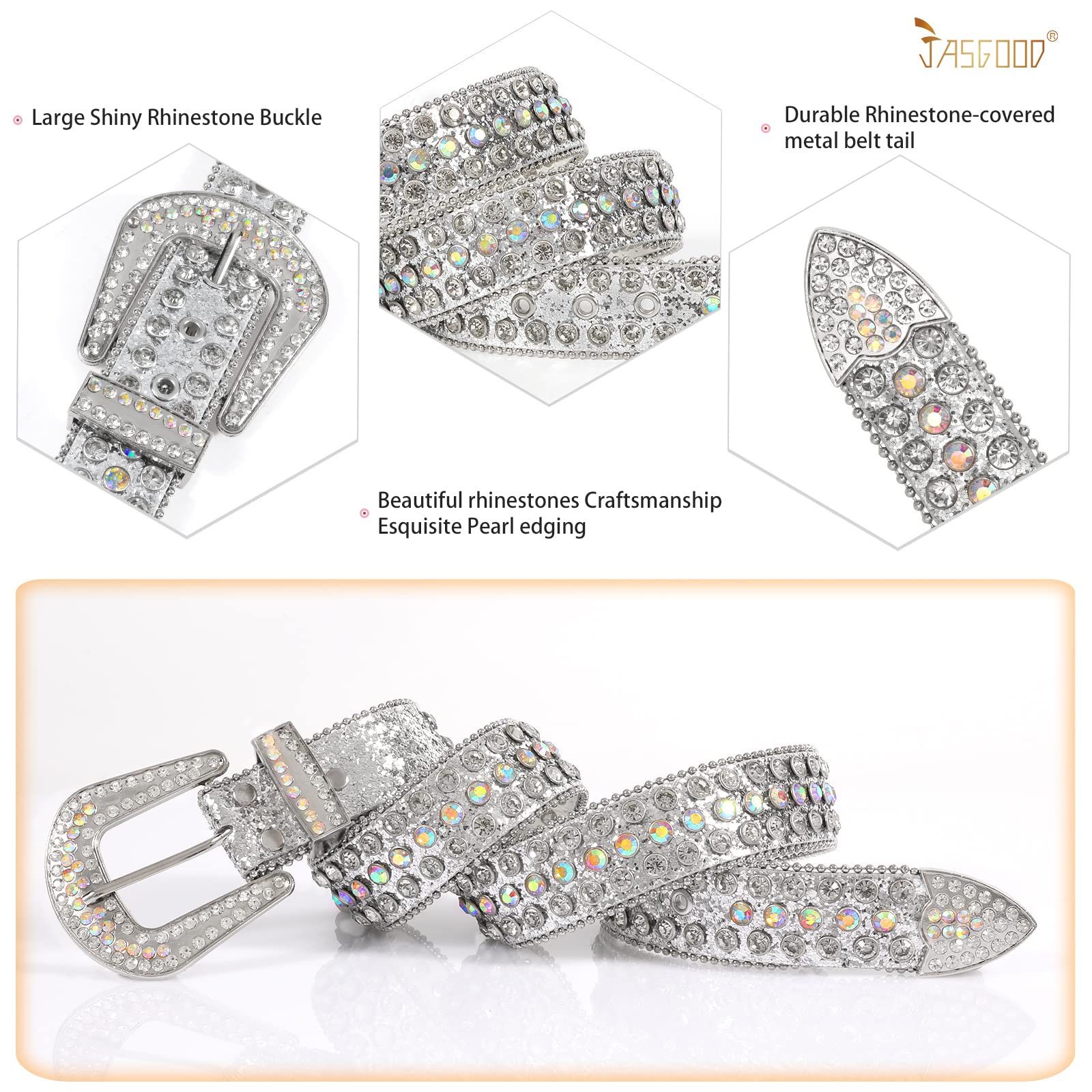 Foto 4 pulgar | Cinturón Jasgood Con Strass Western Cowgirl Cowboy Leather - Venta Internacional.