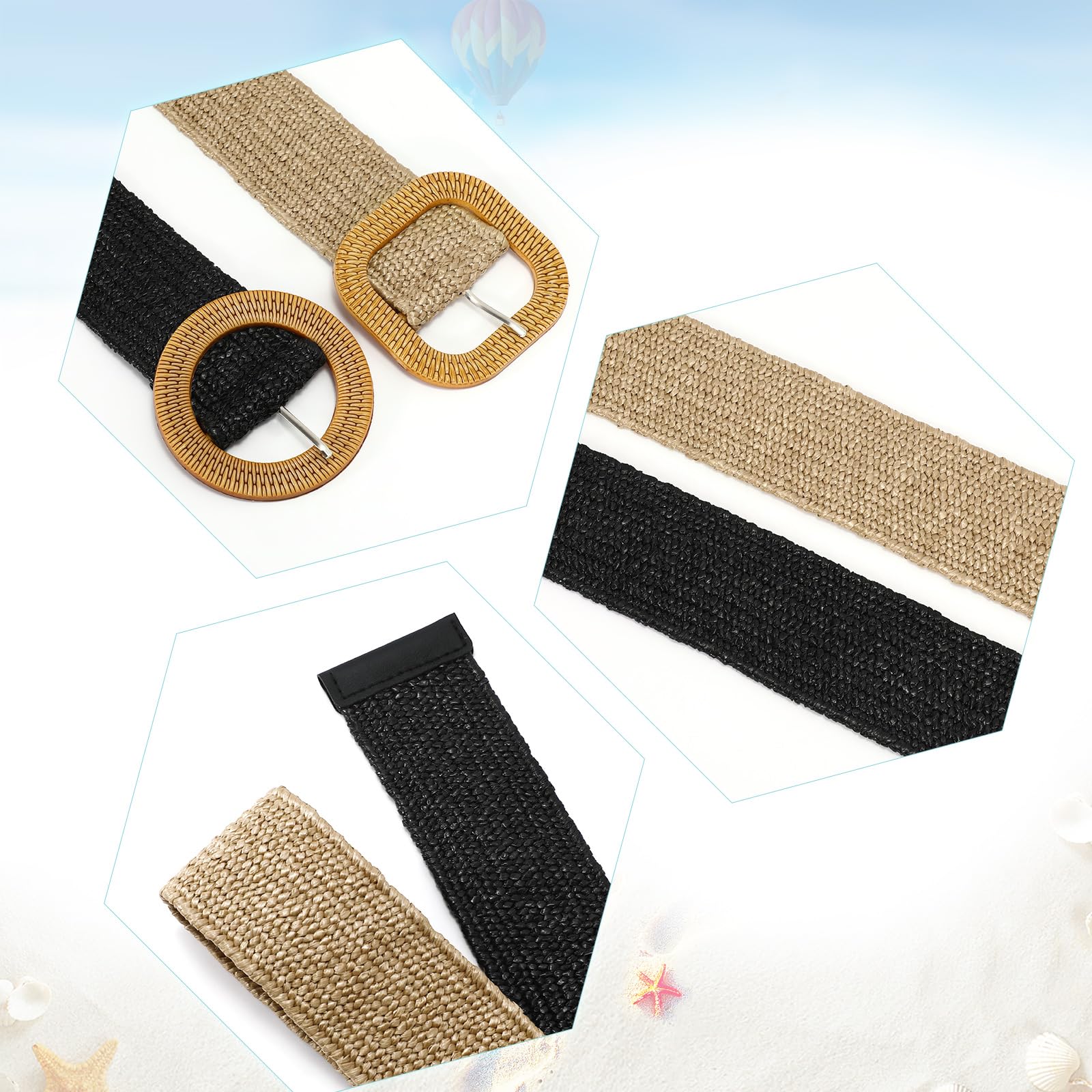 Foto 3 | Juego De 3 Cinturones Elásticos Tejidos En Paja Para Mujer - Venta Internacional.