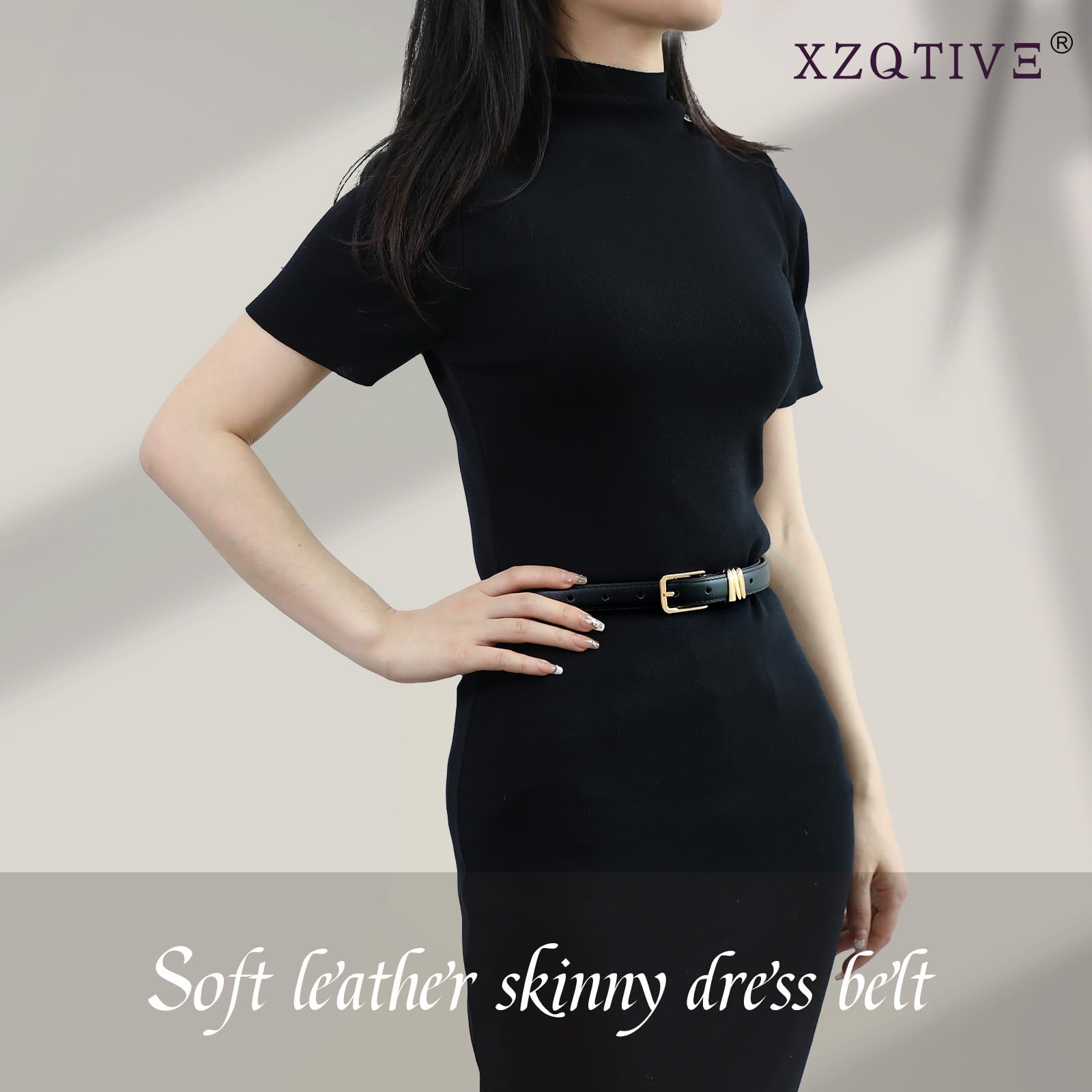 Foto 4 pulgar | Cinturón Xzqtive De Piel Delgada Para Mujer, Negro, Para Vestidos Y Jeans - Venta Internacional.
