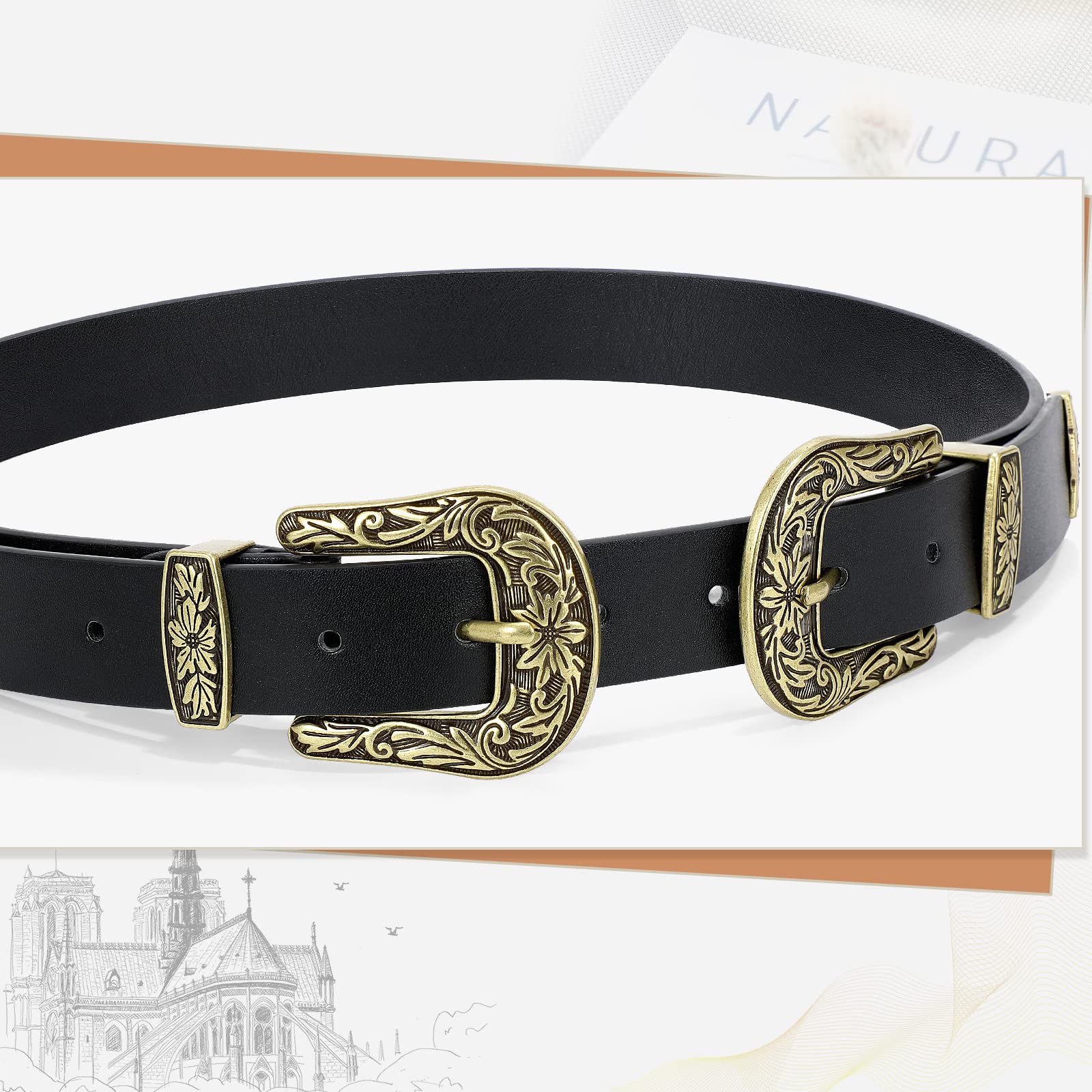 Foto 5 | Cinturón Whippy Vintage Western De Piel Con Doble Hebilla Negra Xl - Venta Internacional.