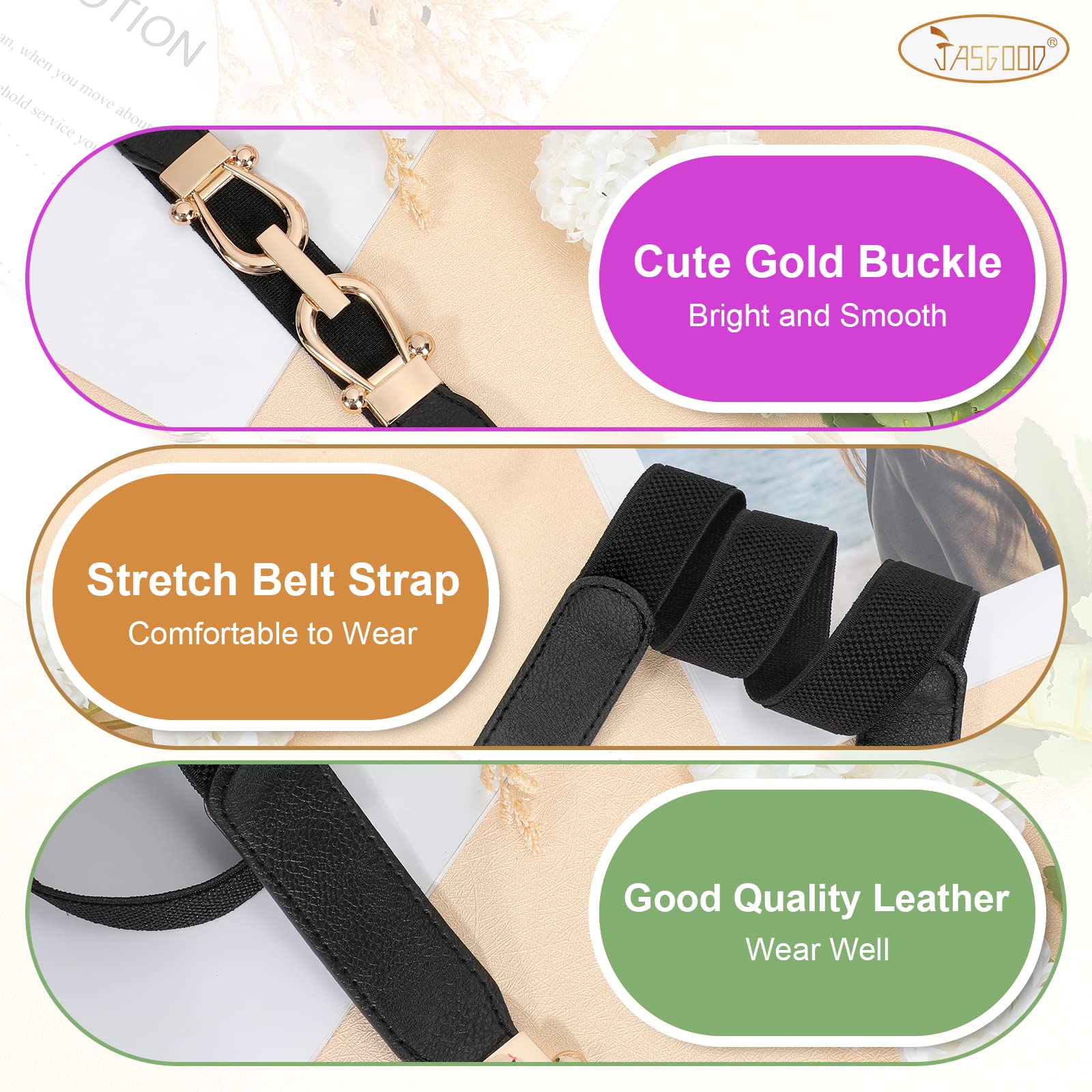 Foto 6 | Cinturón Jasgood Retro Elastic Skinny Para Mujer, Paquete De 3 - Venta Internacional.