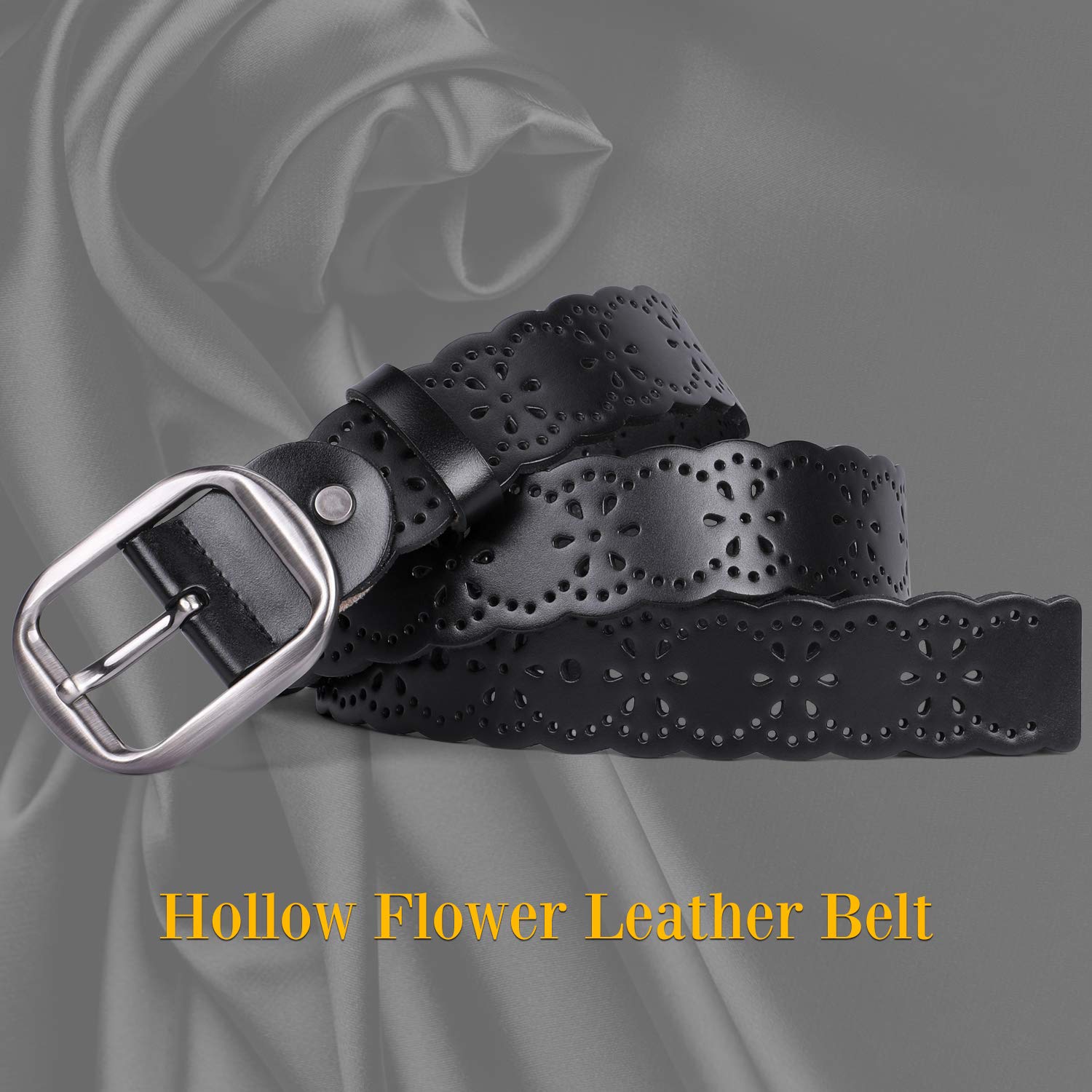 Foto 4 | Cinturón Ancho De Piel Jasgood Con Diseño De Flor Hueca Para Mujer - Venta Internacional.