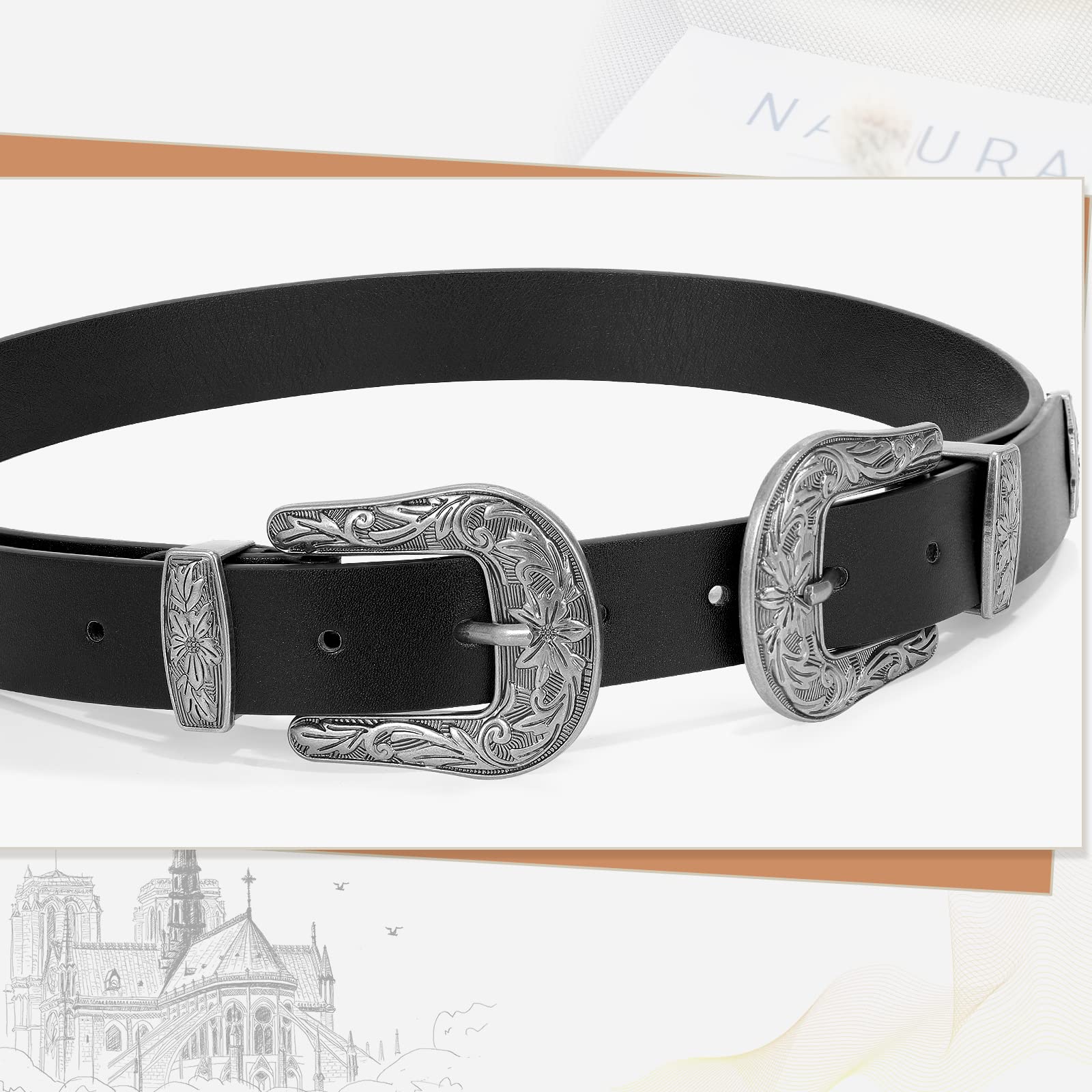 Foto 2 | Cinturón Whippy De Piel Vaquera Vintage Con Doble Hebilla Para Mujer - Venta Internacional.