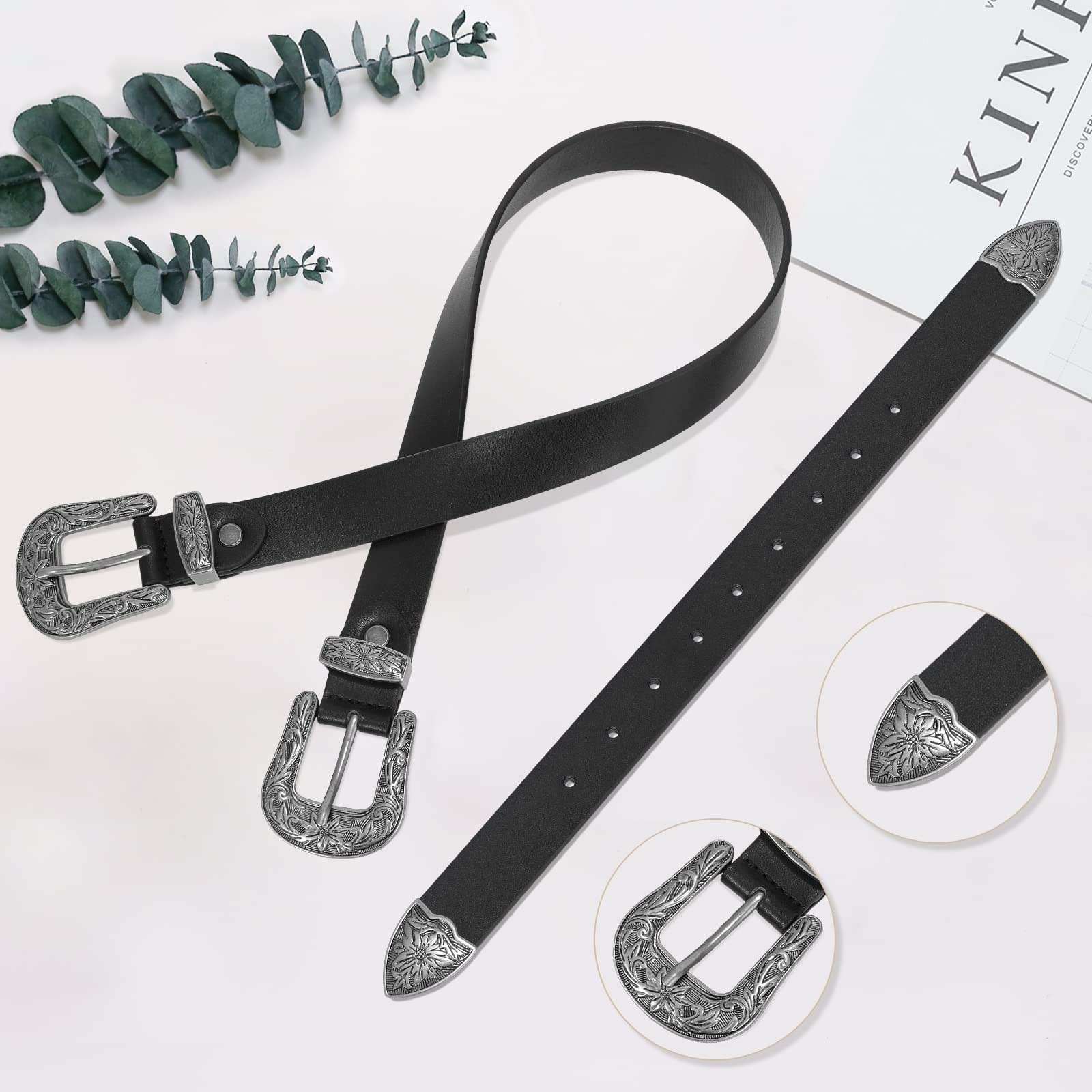Foto 4 pulgar | Cinturón Whippy De Piel Vaquera Vintage Con Doble Hebilla Para Mujer - Venta Internacional.