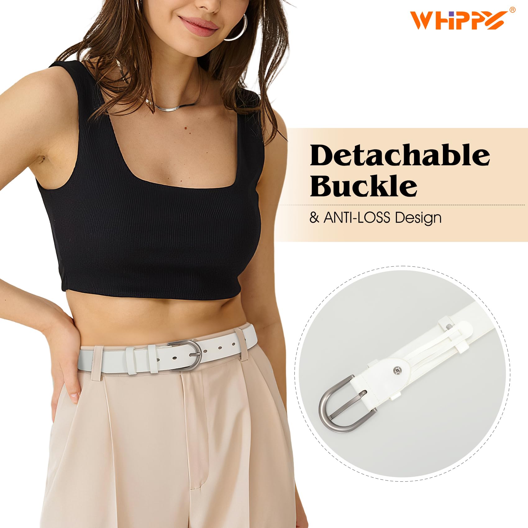 Foto 5 pulgar | Cinturón De Cuero Whippy Para Mujer Para Jeans, Pantalones Y Vestidos M, Blanco - Venta Internacional.