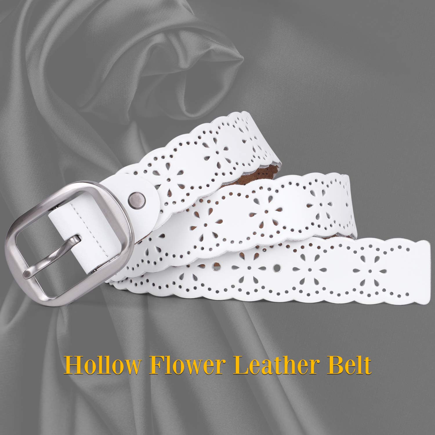 Foto 4 | Cinturón Ancho De Piel Jasgood Con Diseño De Flor Hueca Para Mujer - Venta Internacional.