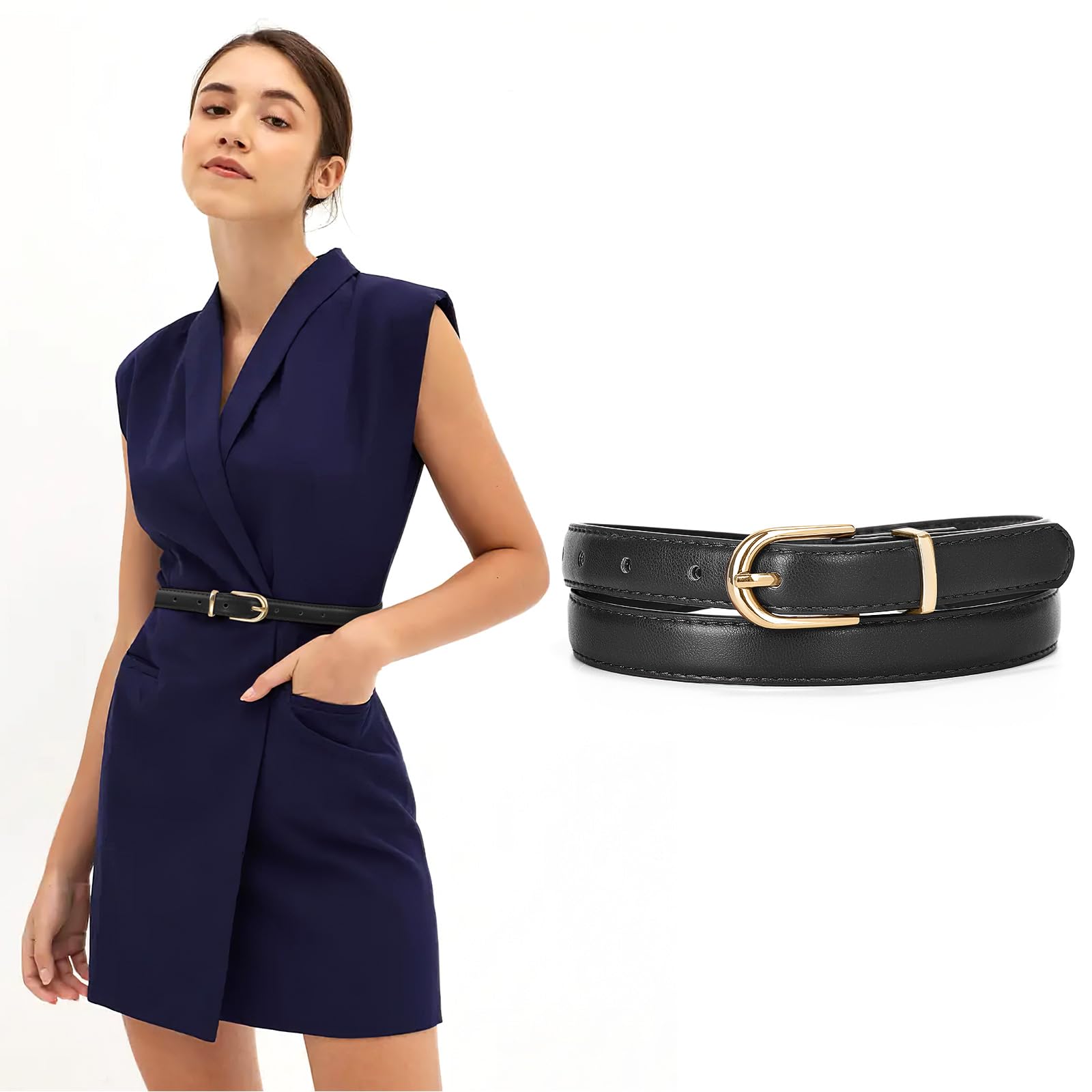 Foto 3 pulgar | Cinturón Jasgood, Ajustado De Cuero Fino Para Mujer, Vestido De Jeans - Venta Internacional.