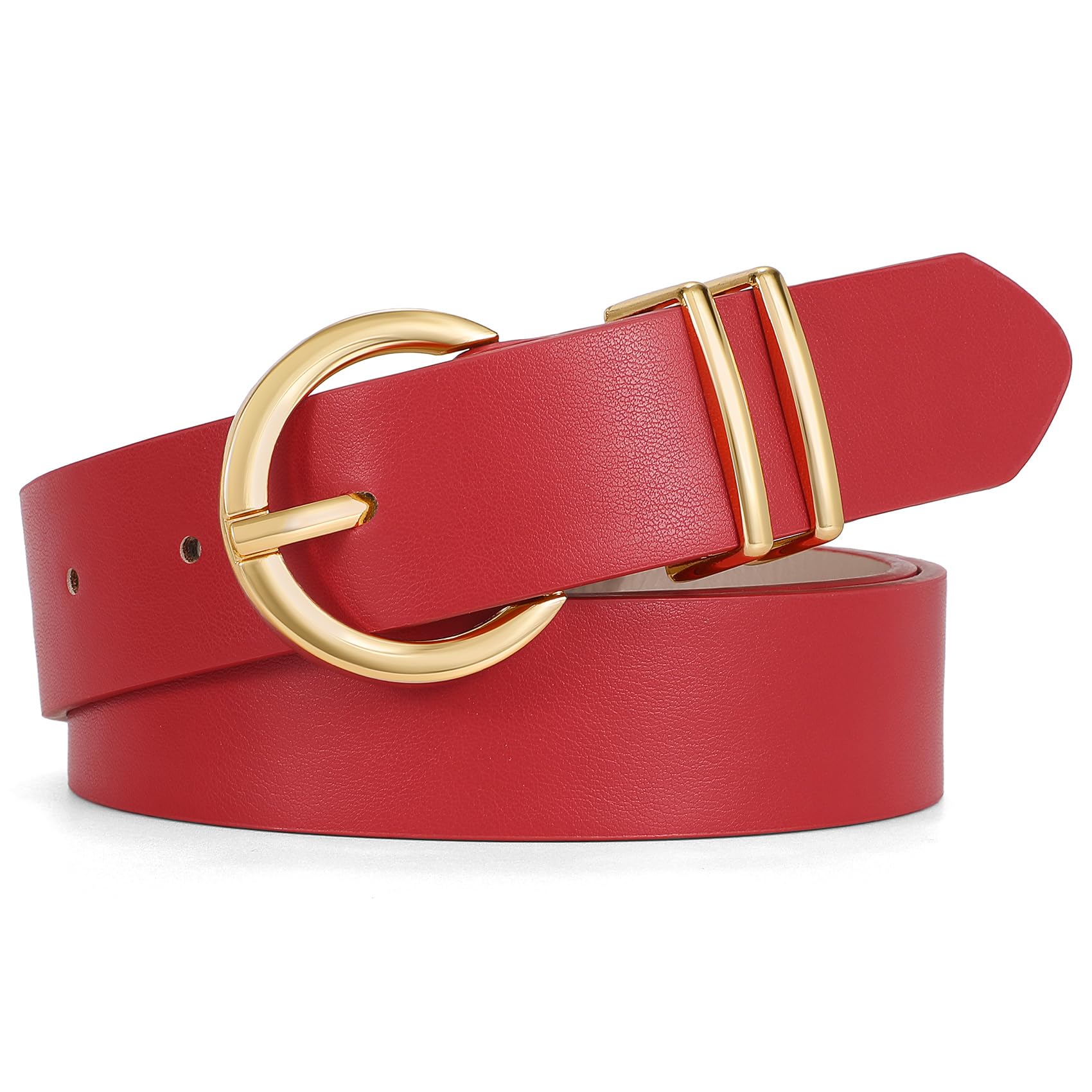 Foto 2 pulgar | Cinturón De Piel Whippy De Diseñador De Moda Para Mujer Con Hebilla Dorada, Color Rojo - Venta Internacional.