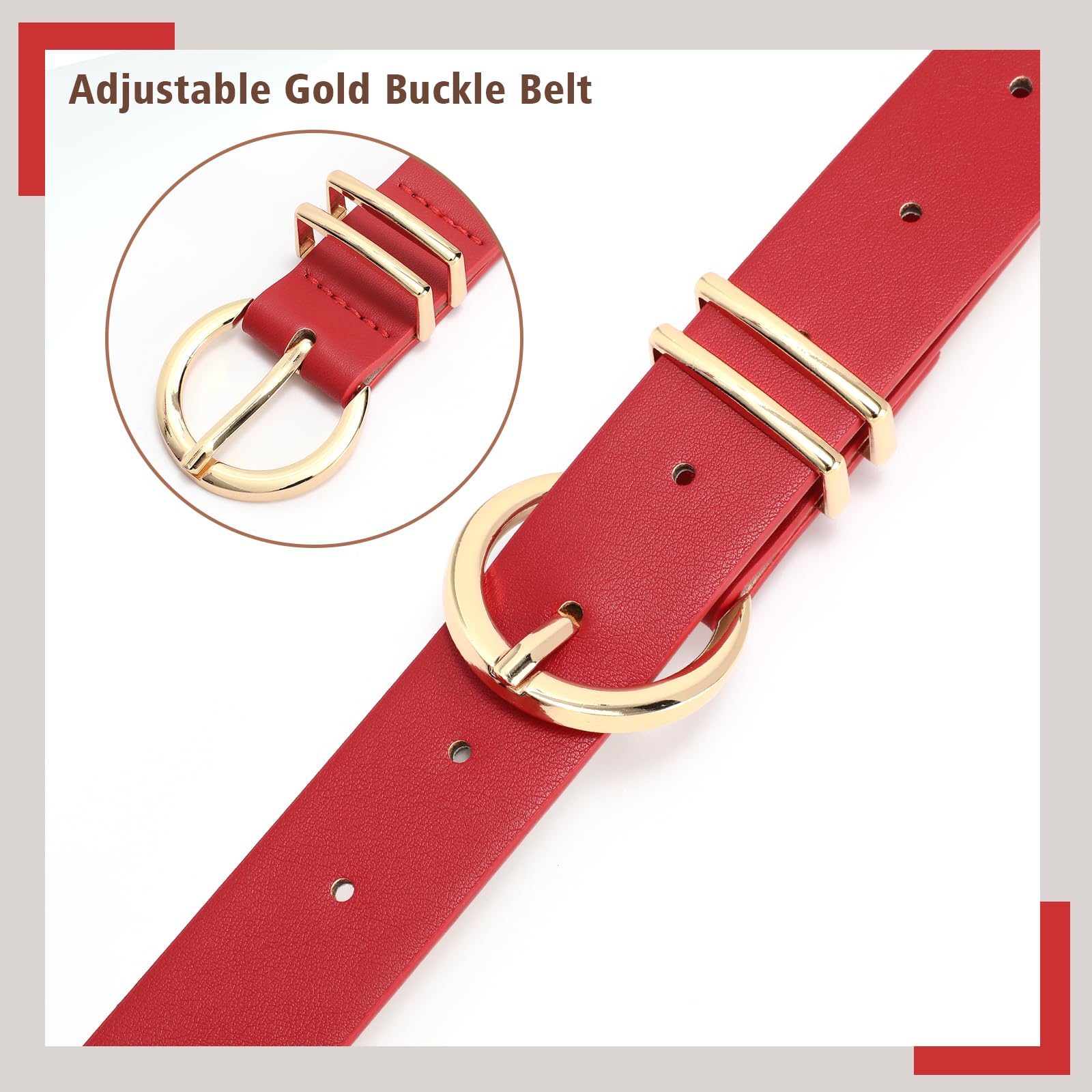 Foto 4 | Cinturón De Piel Whippy De Diseñador De Moda Para Mujer Con Hebilla Dorada, Color Rojo - Venta Internacional.
