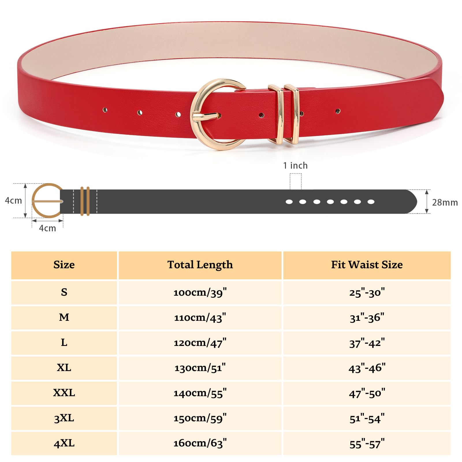 Foto 6 | Cinturón De Piel Whippy De Diseñador De Moda Para Mujer Con Hebilla Dorada, Color Rojo - Venta Internacional.